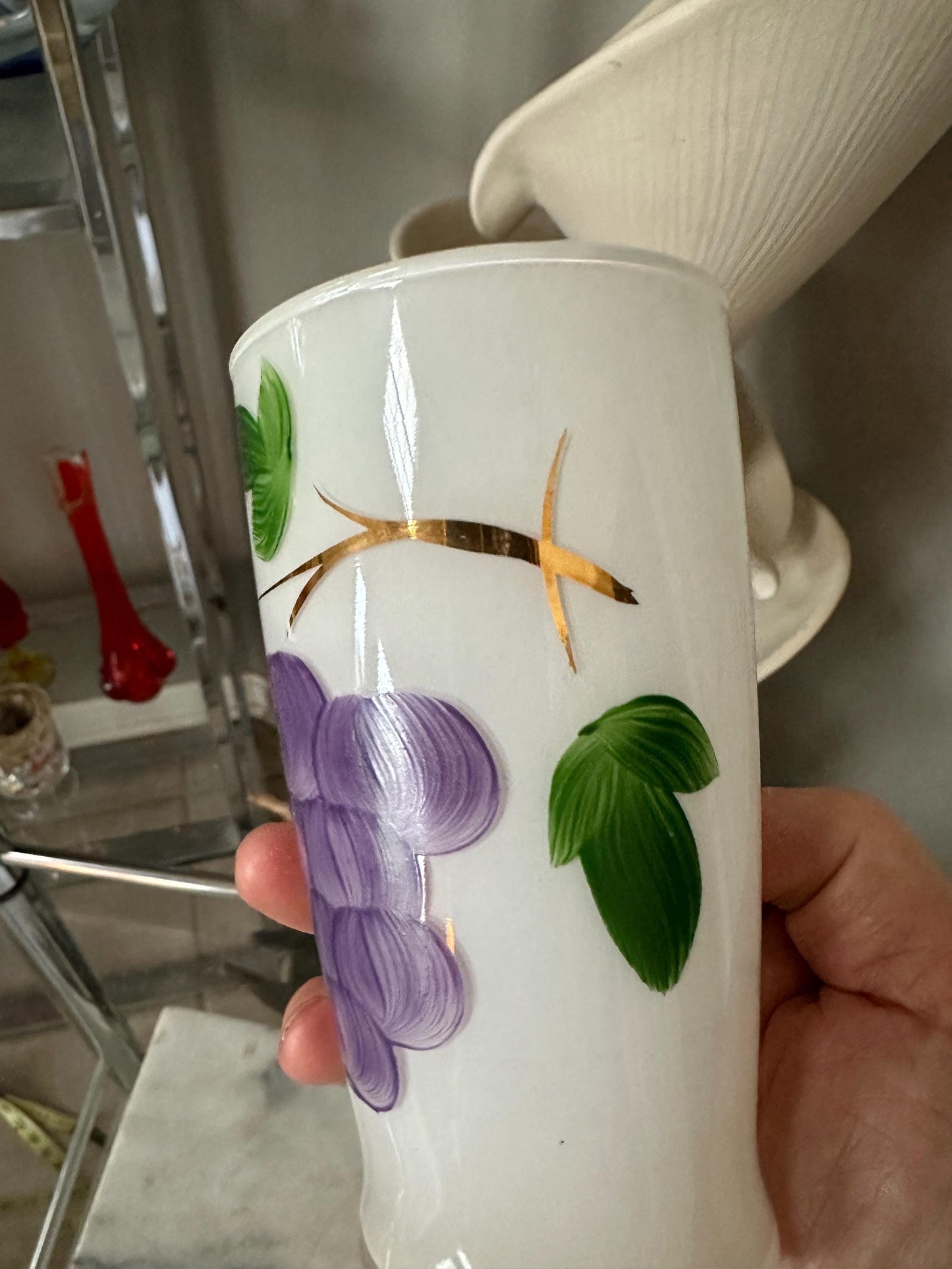 Mid Century Bartlett Collins Frosted Glasses (4) Glass Grape Design Set of 4