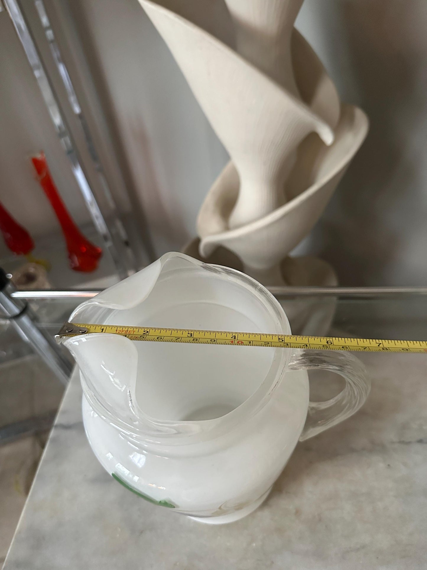 Mid Century Bartlett Collins Frosted Pitcher w 6 Glasses: Glass Grape Design Set