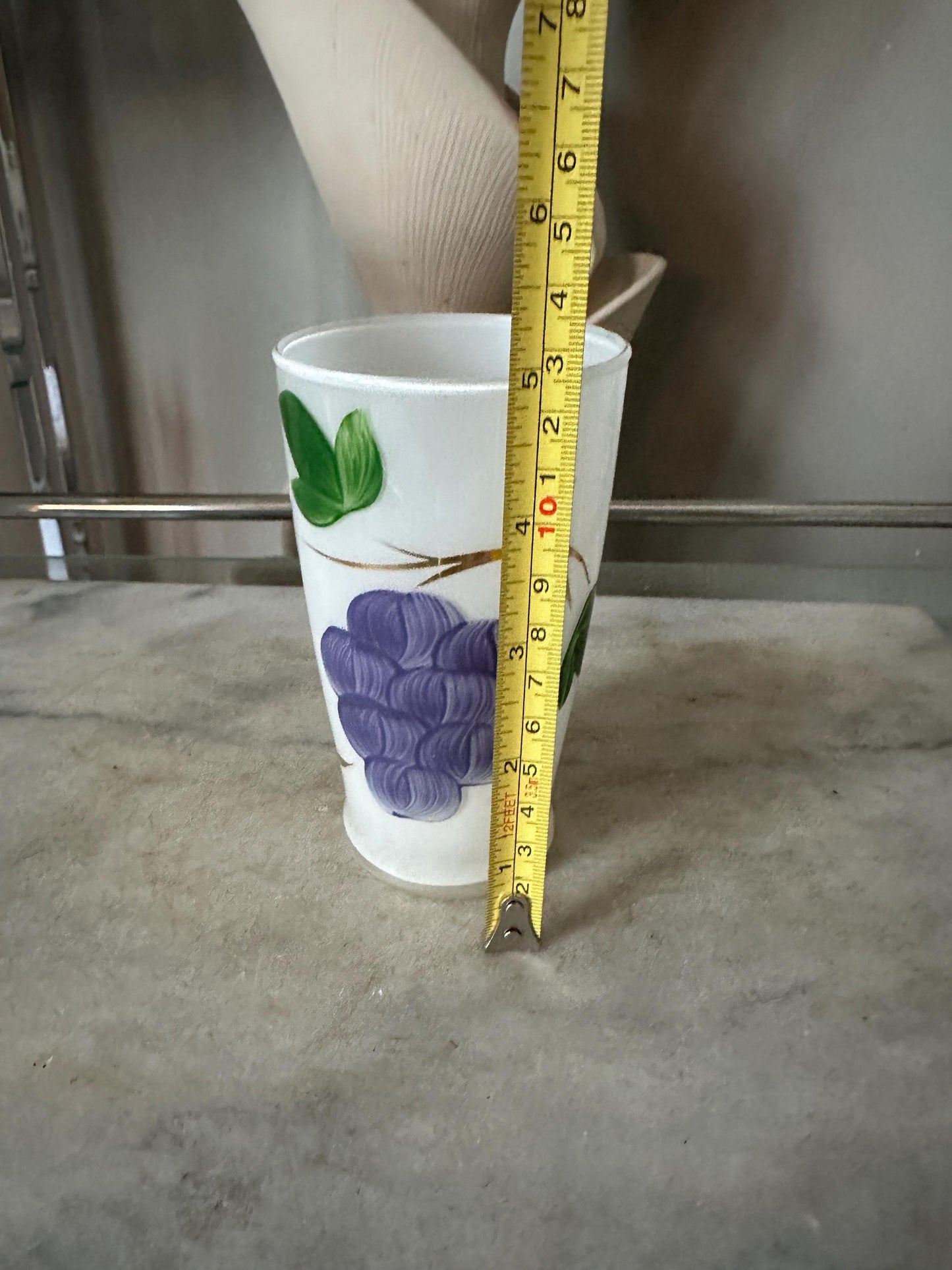 Mid Century Bartlett Collins Frosted Pitcher w 6 Glasses: Glass Grape Design Set