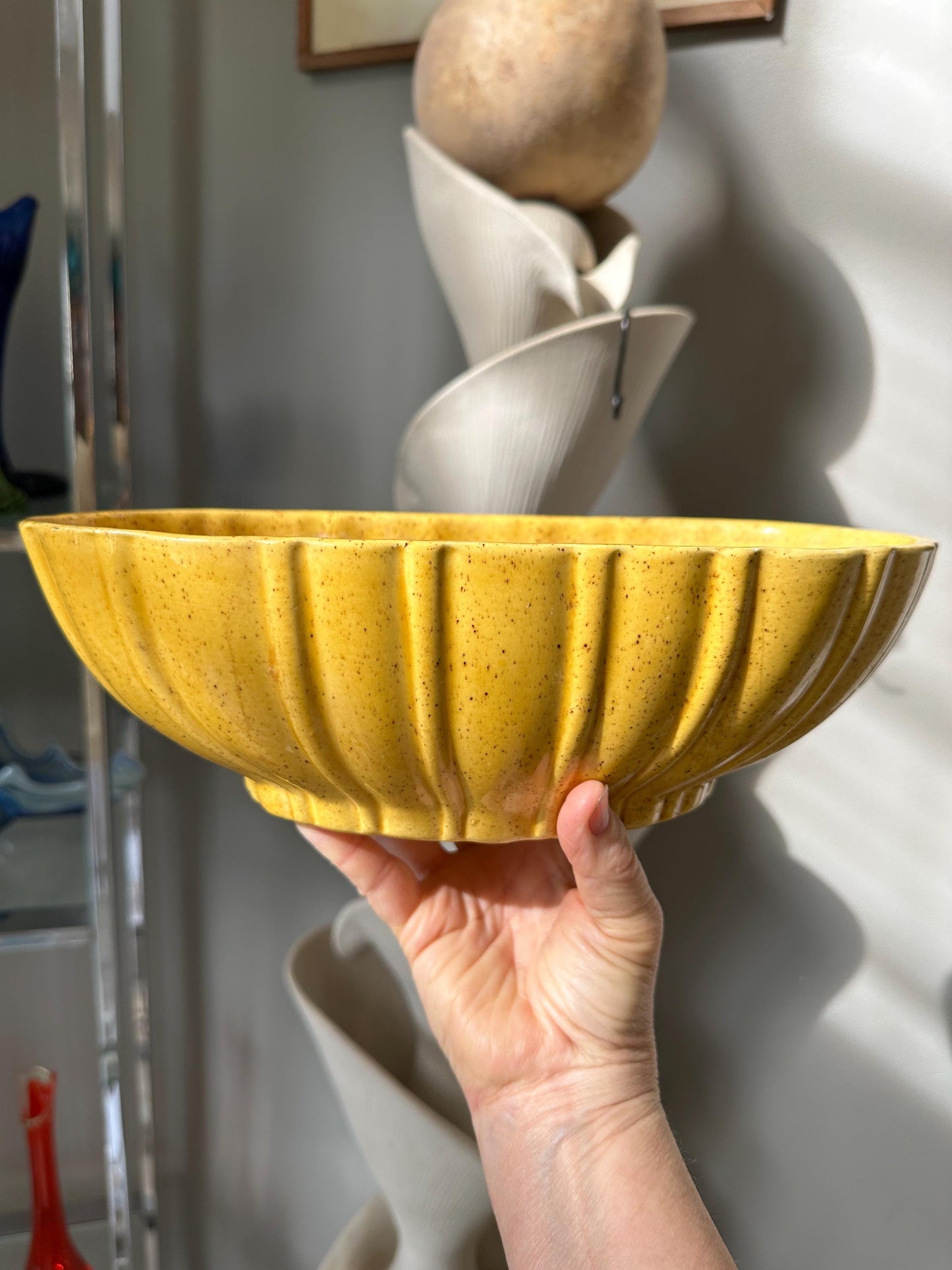 Vintage Haeger Pottery Oval Ribbed Bowl/Planter 4020 C Yellow/Gold, 12" long