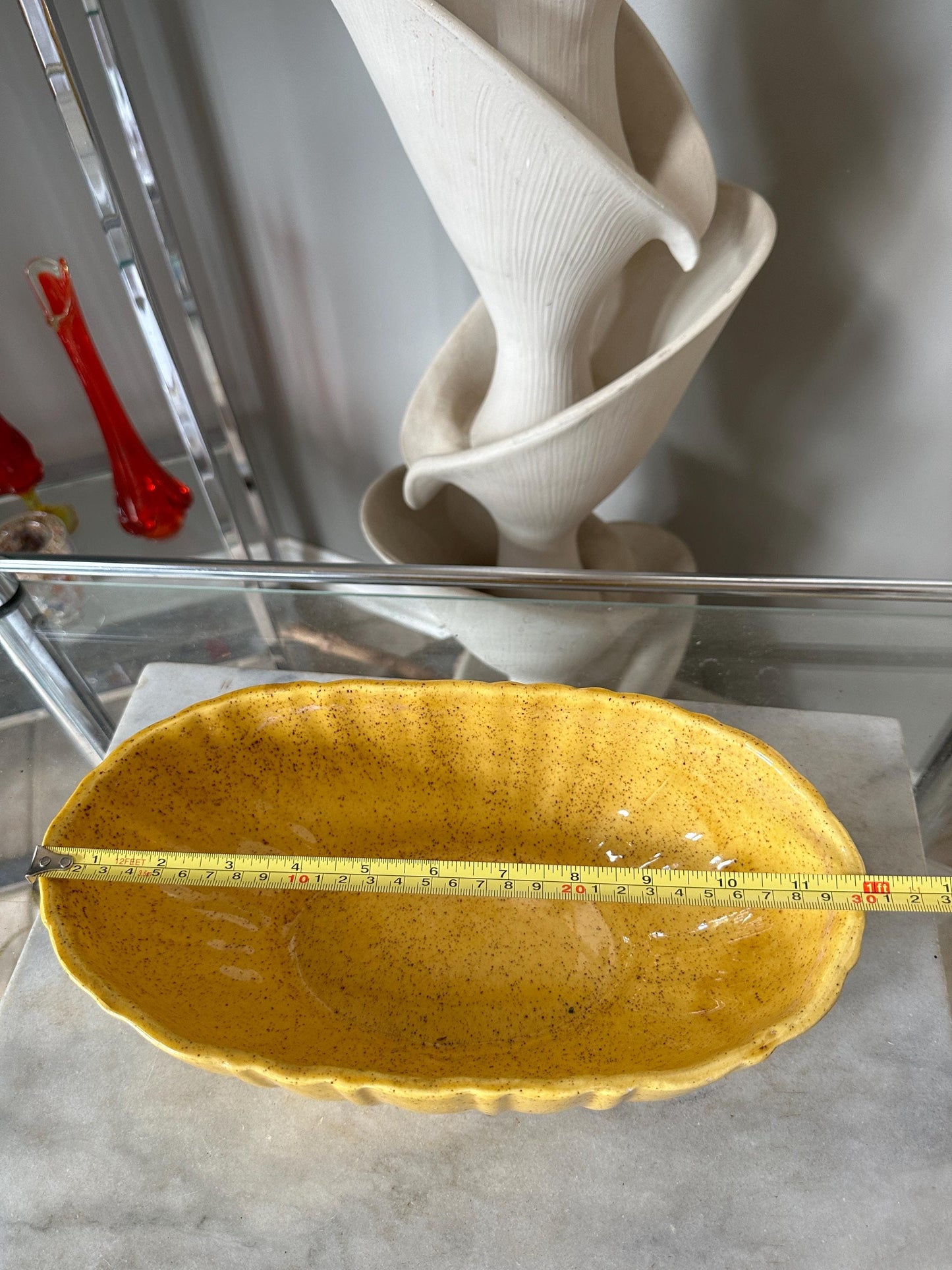 Vintage Haeger Pottery Oval Ribbed Bowl/Planter 4020 C Yellow/Gold, 12" long