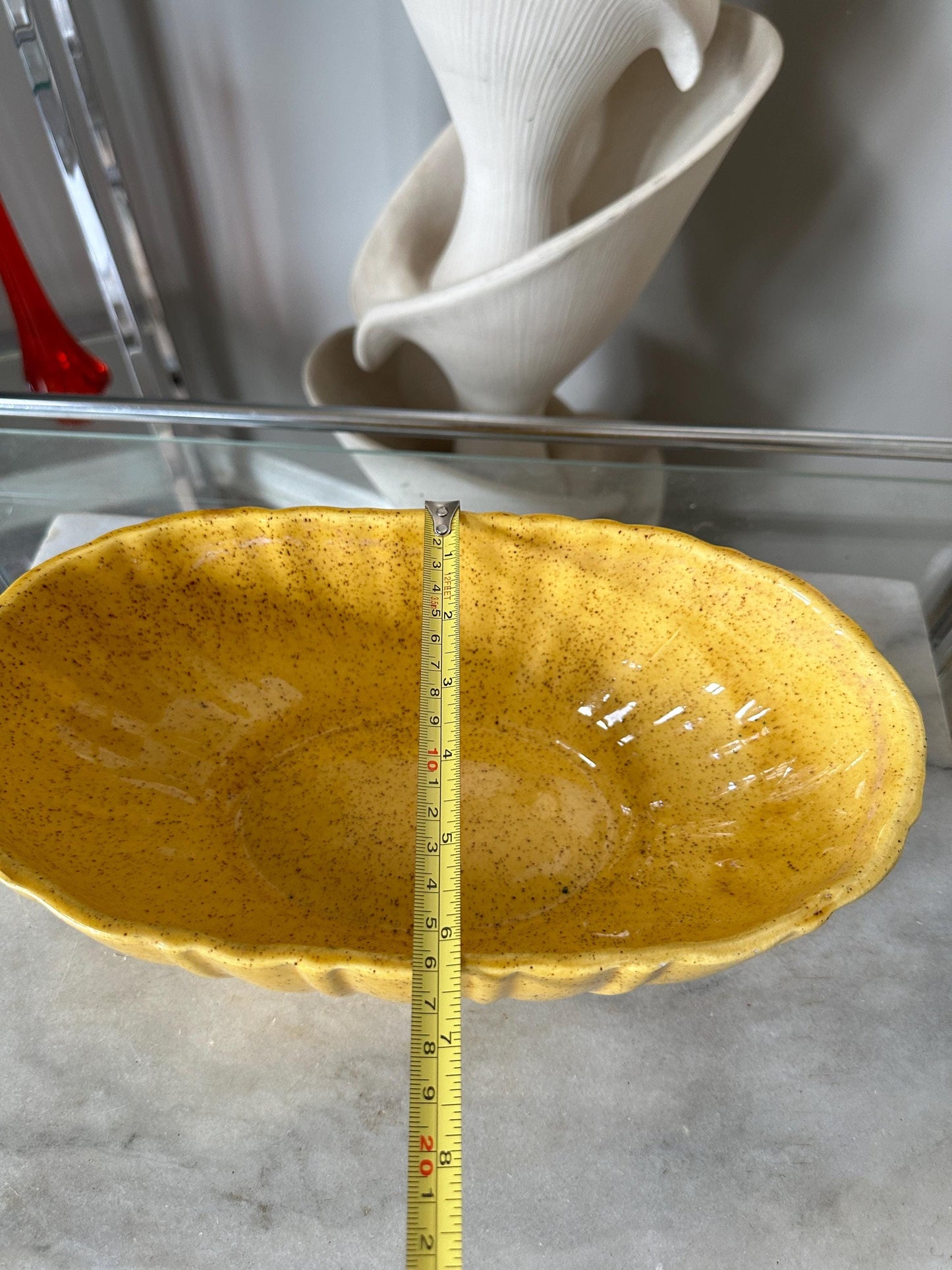 Vintage Haeger Pottery Oval Ribbed Bowl/Planter 4020 C Yellow/Gold, 12" long