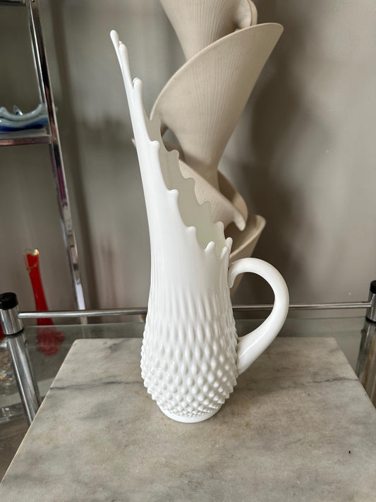 Vintage Fenton Hobnail Milk Glass Swung Pitcher - MCM Decor (16"h)