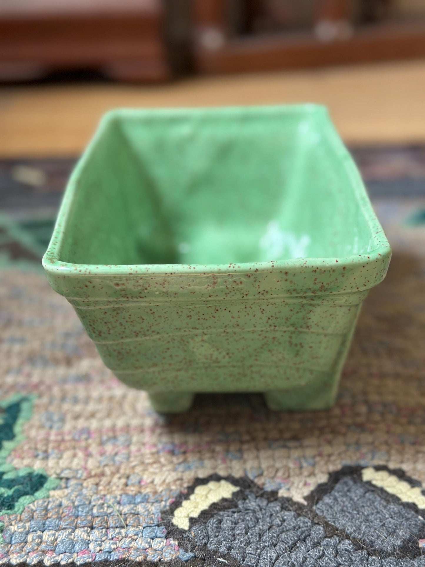 Vintage Cookson Pottery Planter: Speckled Green & Brown USA Pottery