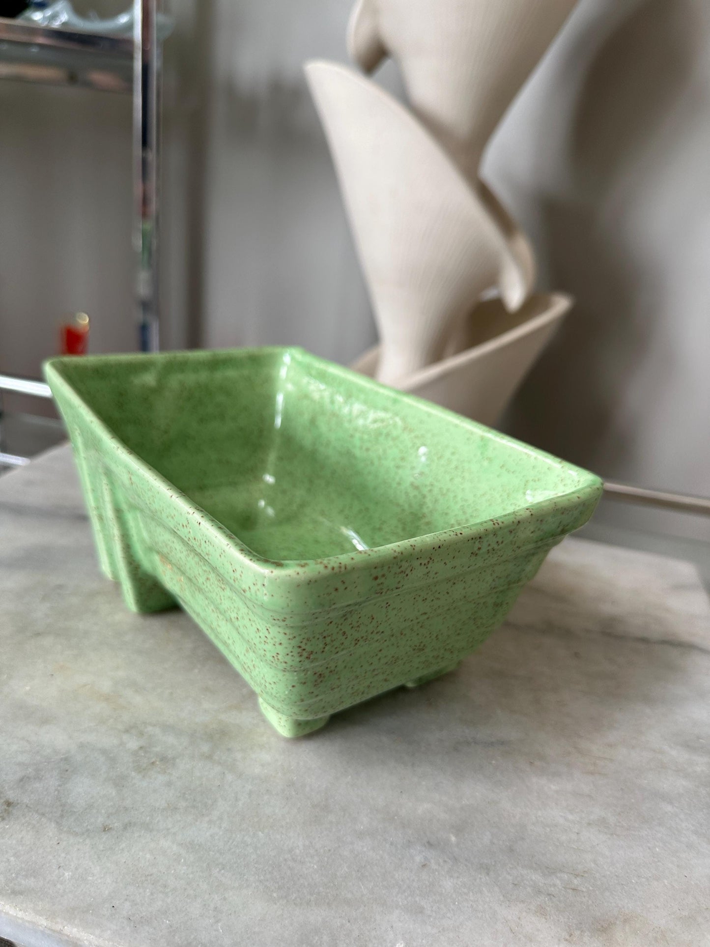 Vintage Cookson Pottery Planter: Speckled Green & Brown USA Pottery