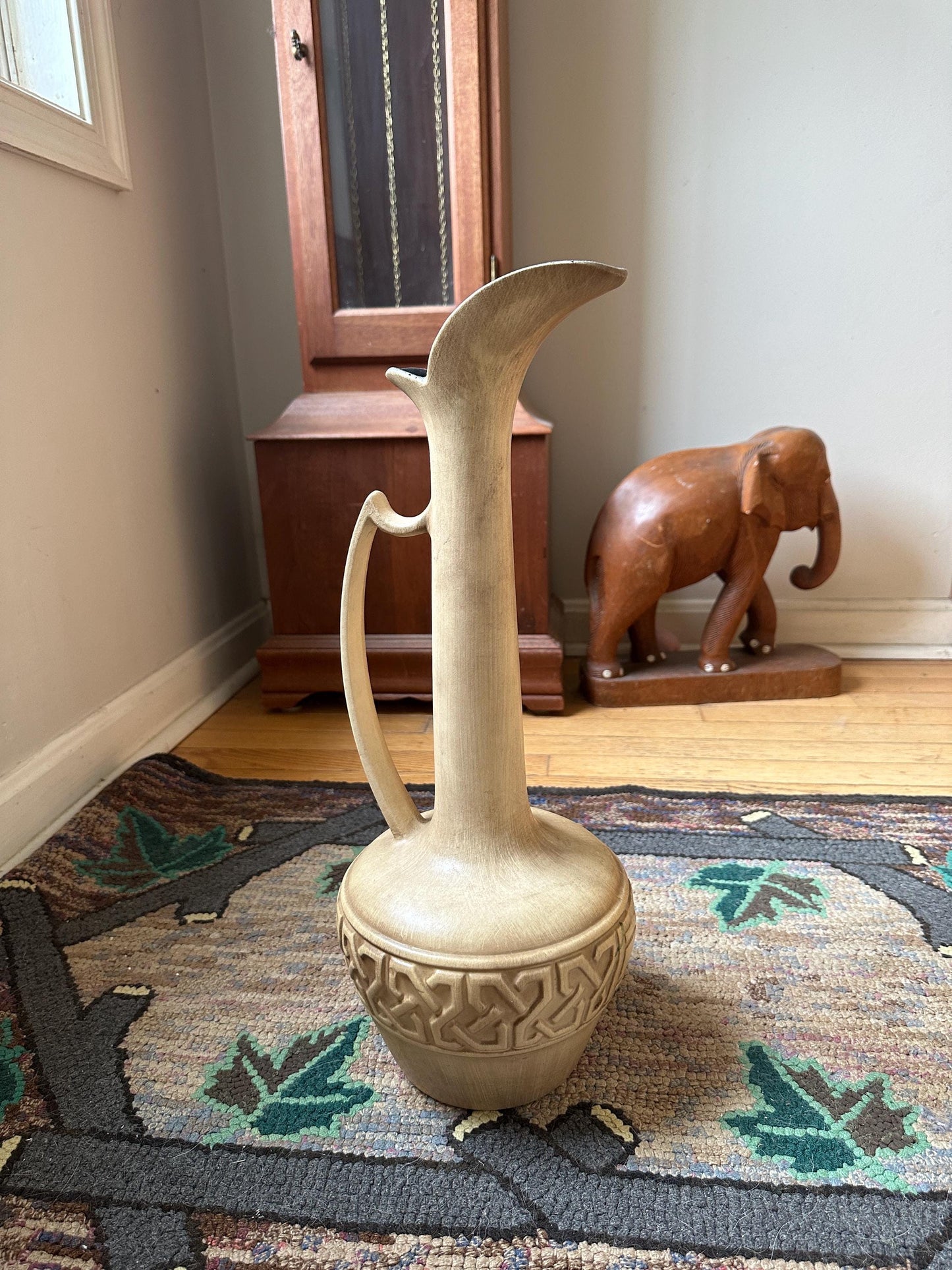 Mid Century Modern Haeger Vase: Large Gold Pottery Pitcher, 18 inch Ewer