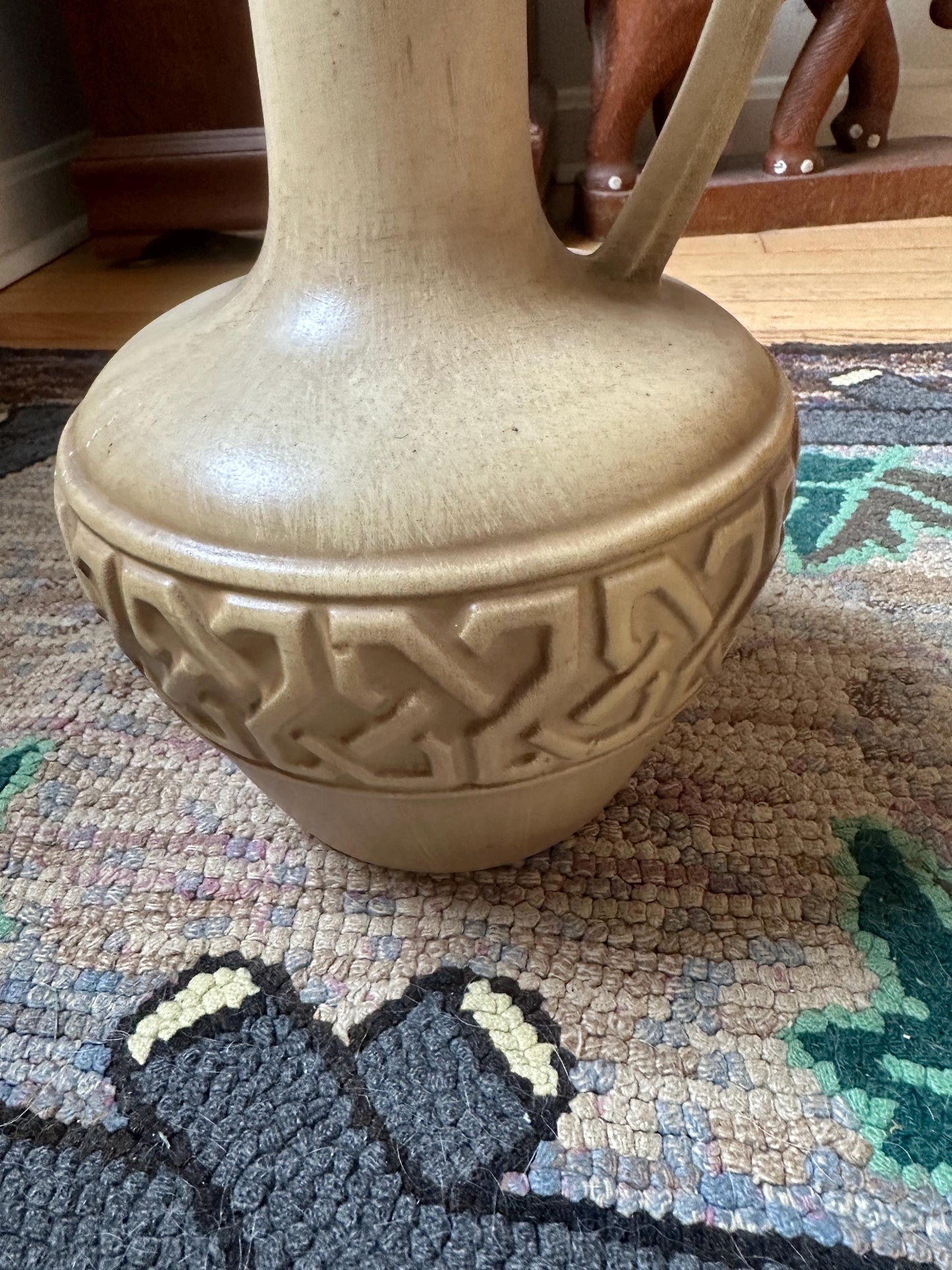 Mid Century Modern Haeger Vase: Large Gold Pottery Pitcher, 18 inch Ewer
