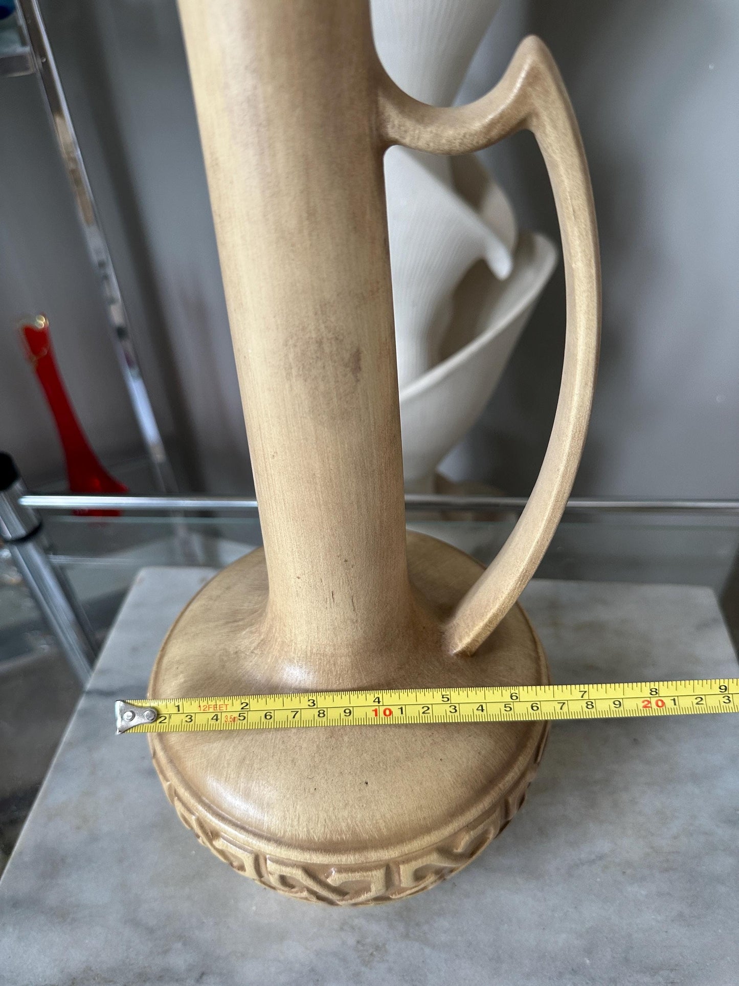 Mid Century Modern Haeger Vase: Large Gold Pottery Pitcher, 18 inch Ewer