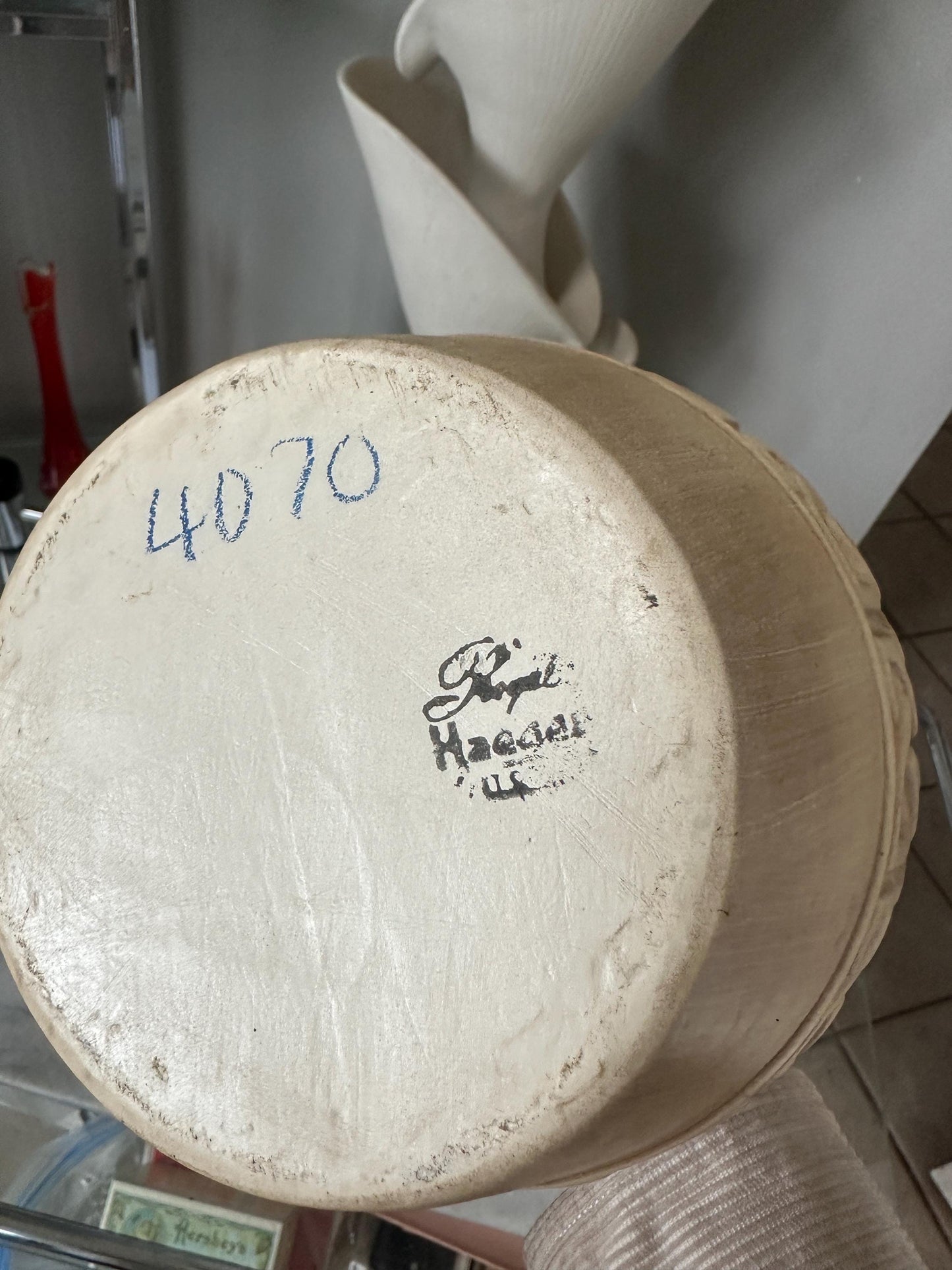 Mid Century Modern Haeger Vase: Large Gold Pottery Pitcher, 18 inch Ewer