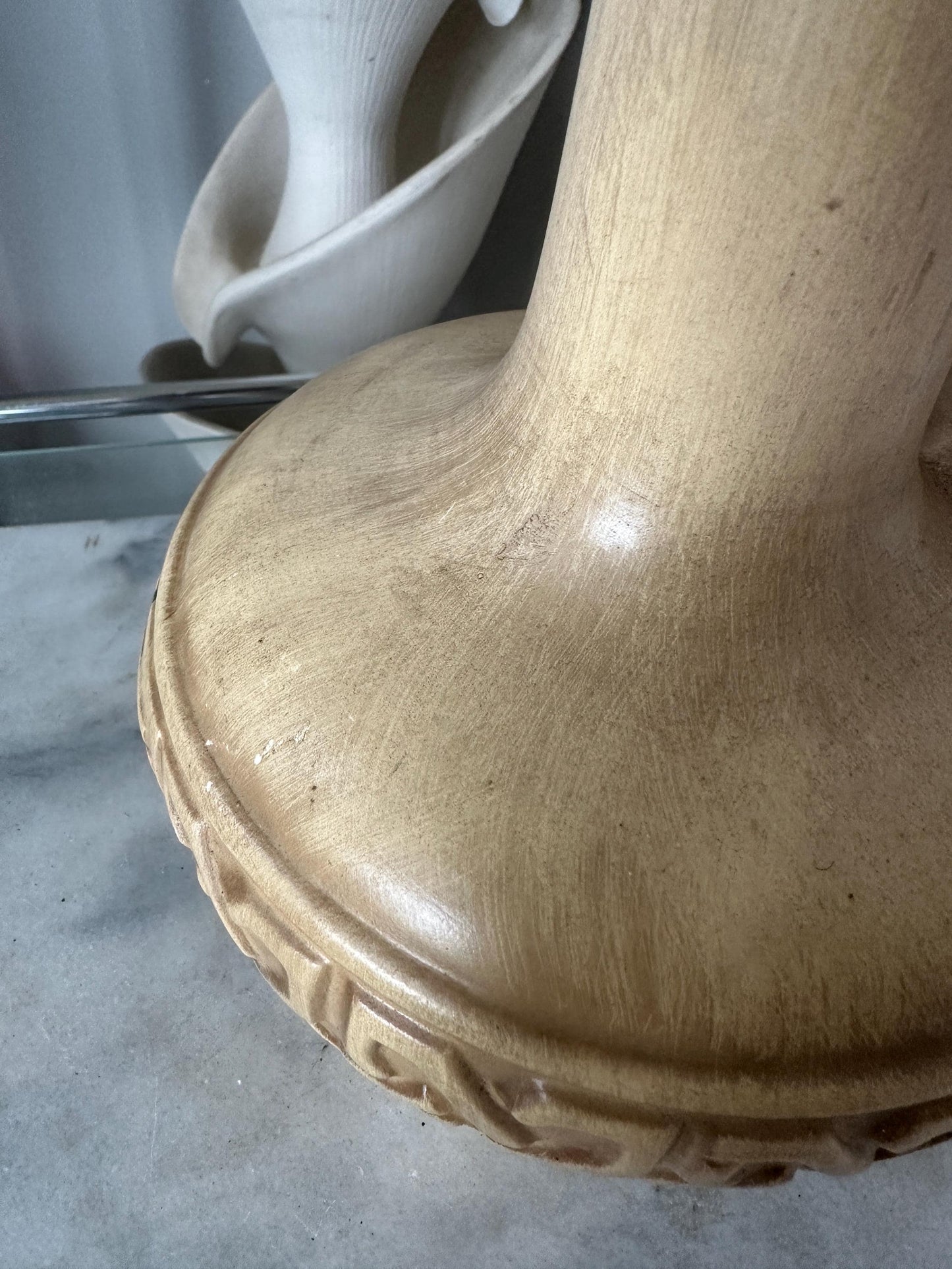 Mid Century Modern Haeger Vase: Large Gold Pottery Pitcher, 18 inch Ewer