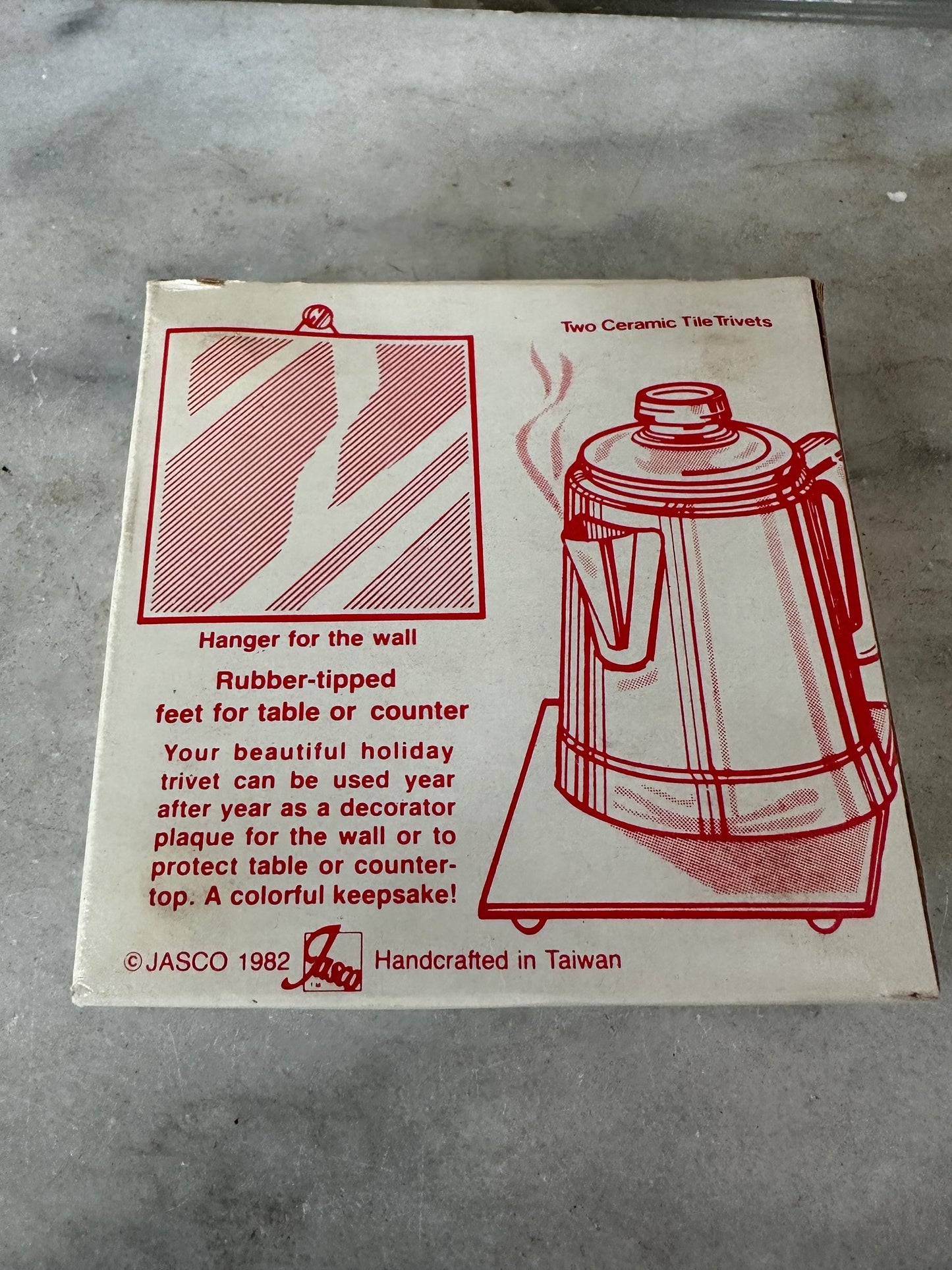 Pair of Vintage 1981 Jasco Santa Christmas Ceramic Tile Trivets, Xmas Kitsch