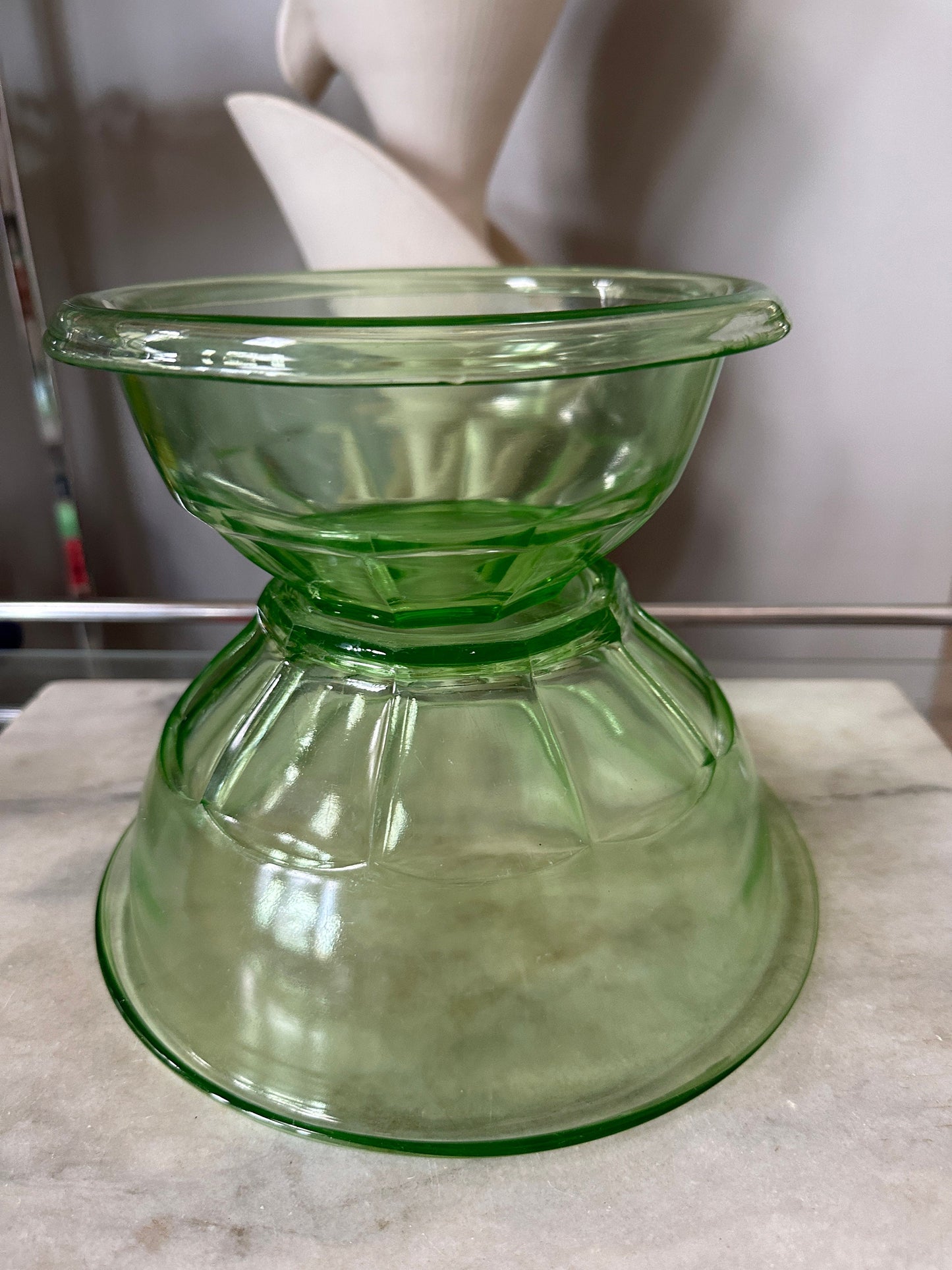 Vintage Set of Two Hazel Atlas Uranium Glass Restwell Nesting Mixing Bowls