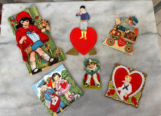 Vintage Valentine Cards Set: 1930s-40s Ephemera, Red Riding Hood & More