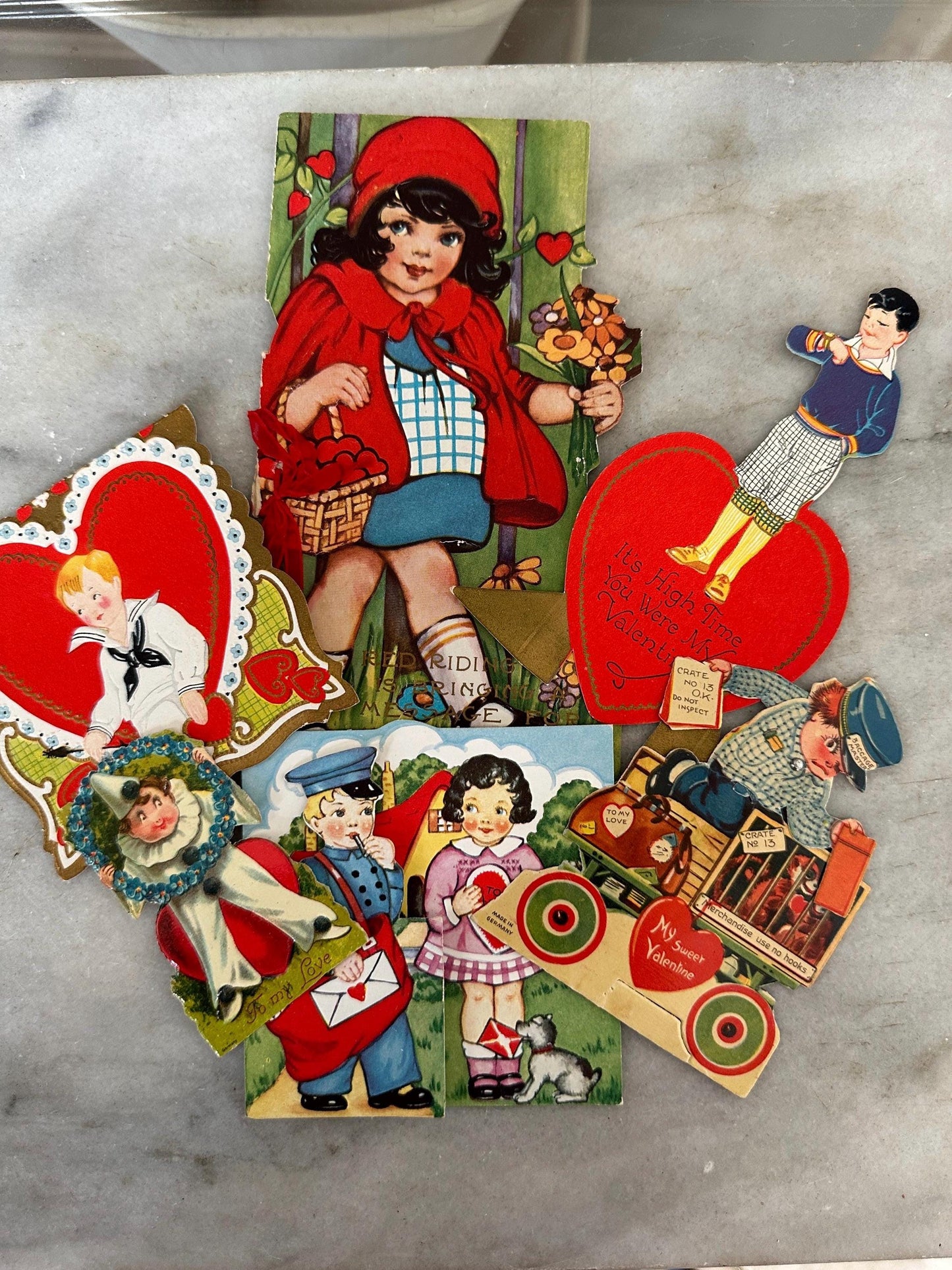 Vintage Valentine Cards Set: 1930s-40s Ephemera, Red Riding Hood & More