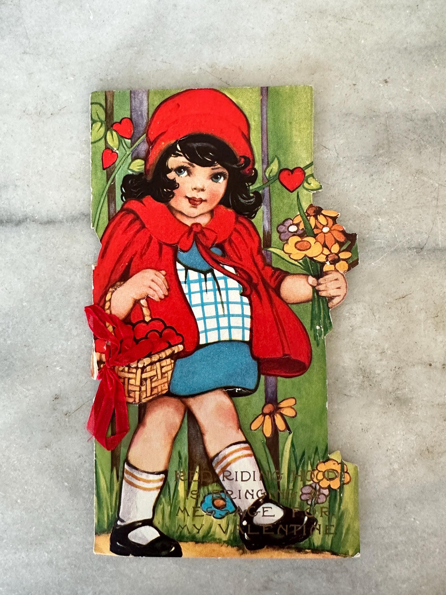Vintage Valentine Cards Set: 1930s-40s Ephemera, Red Riding Hood & More