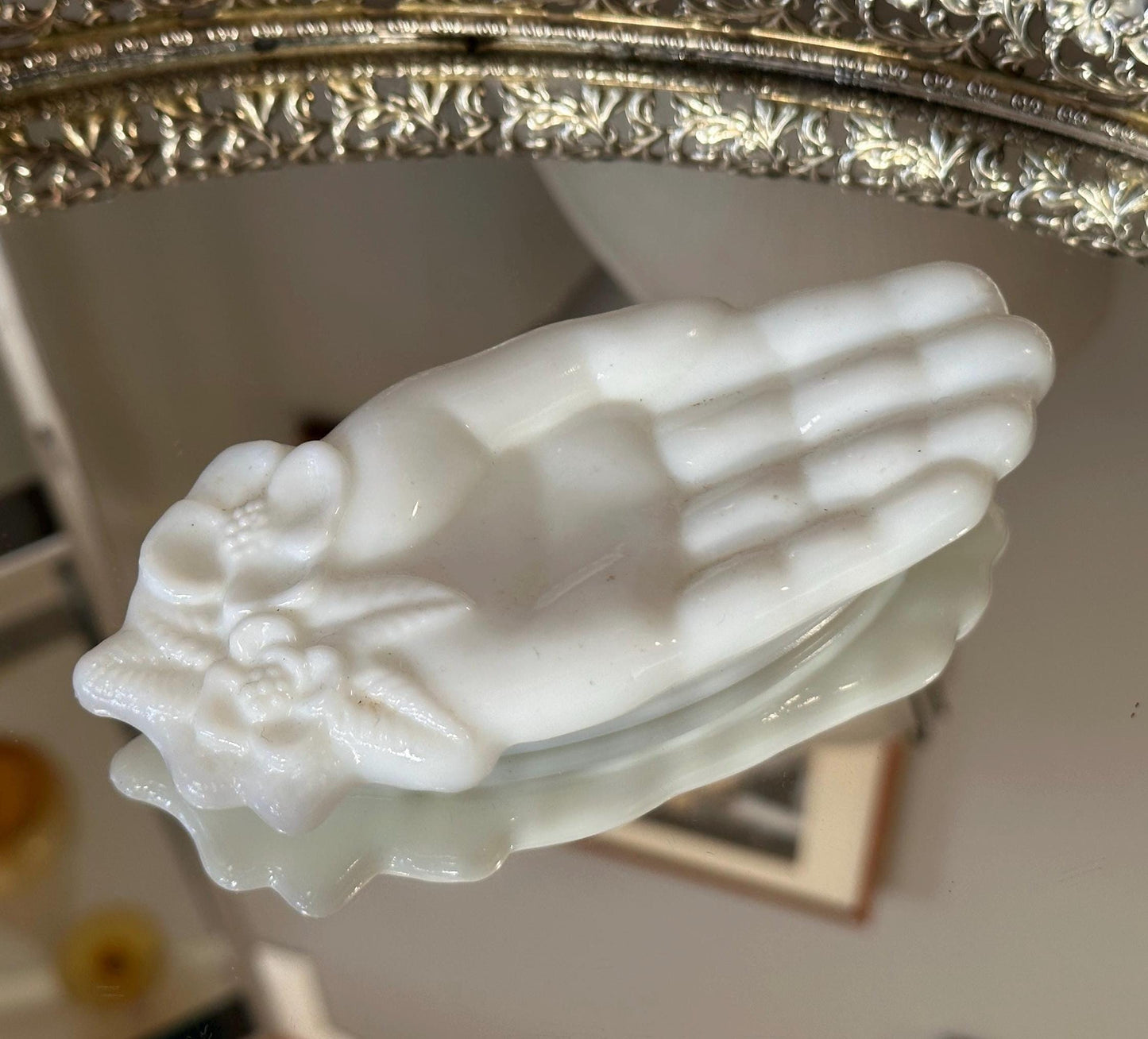 Vintage Avon Milk Glass Hand with Flowers by the Palm
