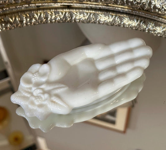 Vintage Avon Milk Glass Hand with Flowers by the Palm