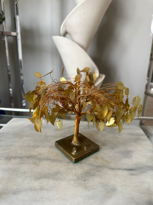 Vintage MCM Gold Leaf Wire Tree