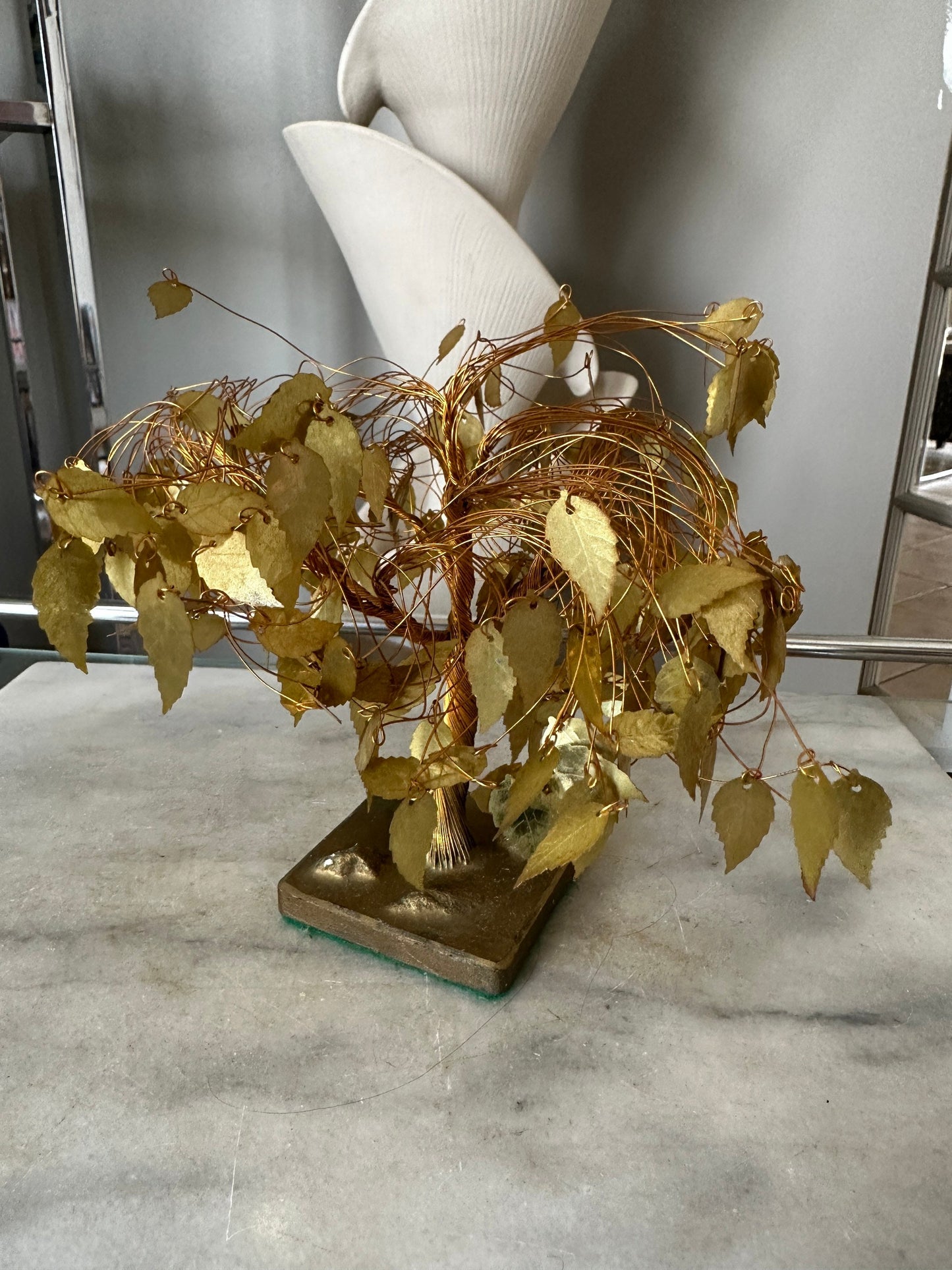Vintage MCM Gold Leaf Wire Tree