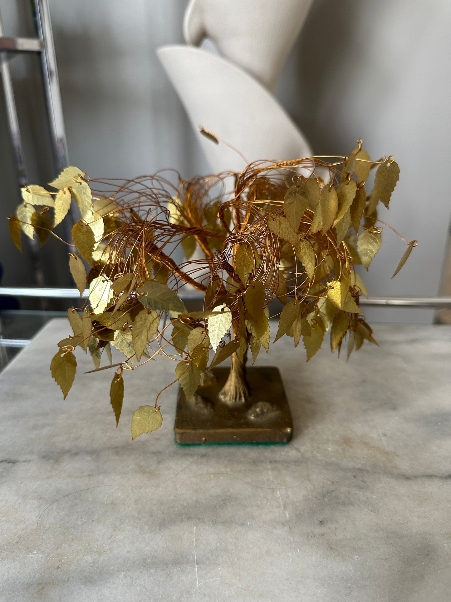Vintage MCM Gold Leaf Wire Tree