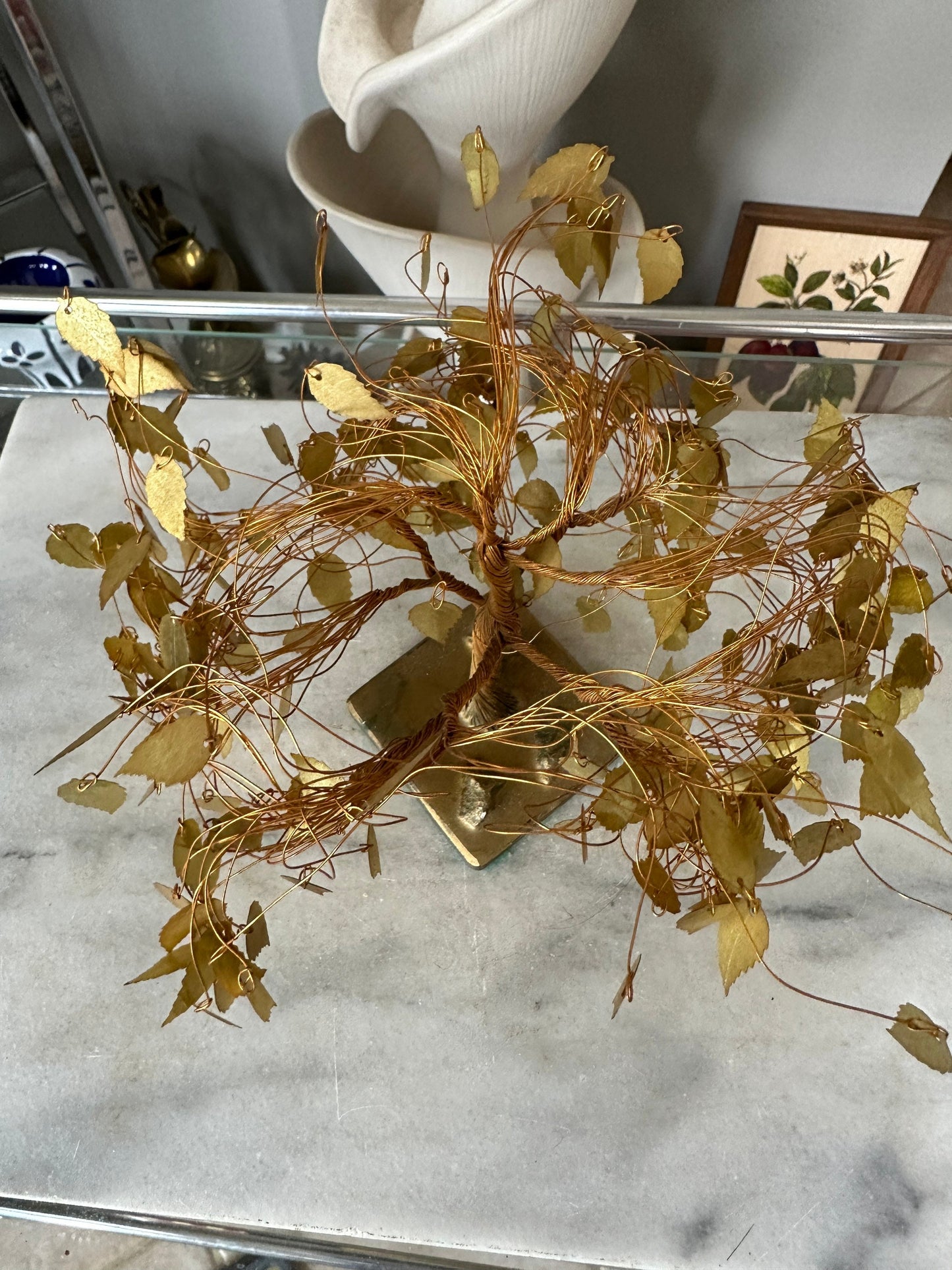 Vintage MCM Gold Leaf Wire Tree