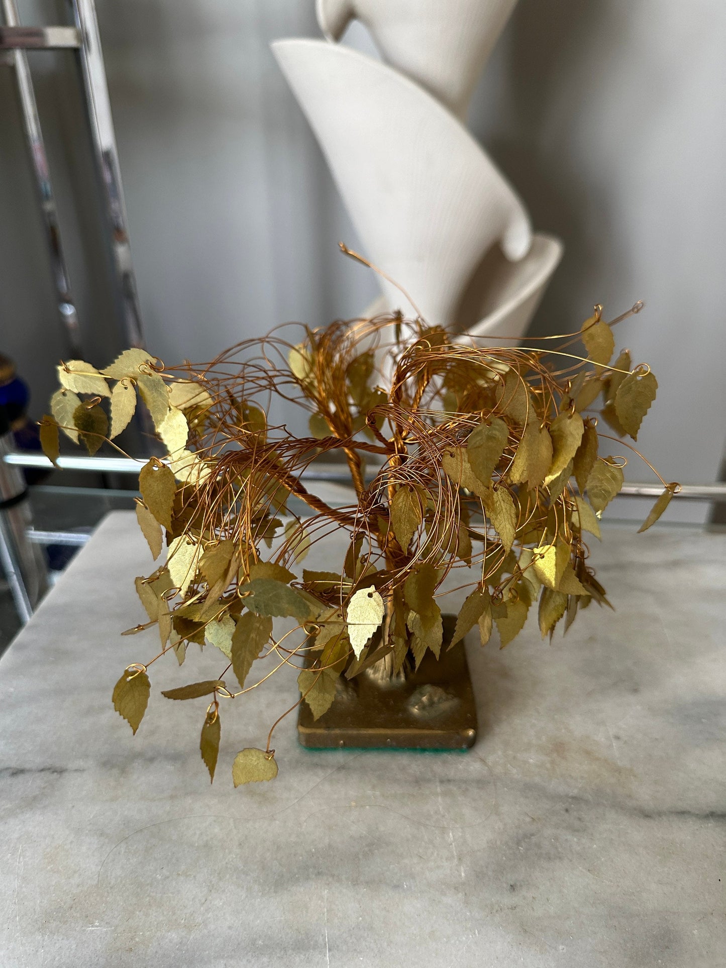 Vintage MCM Gold Leaf Wire Tree