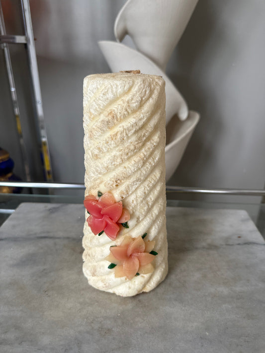 Vintage Poinsettia Pillar Candle: 9" Christmas Decor