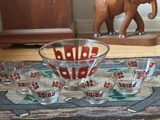 Vintage MCM Glass Salad Bowl Set: 1970s Pop Art Kitchenware