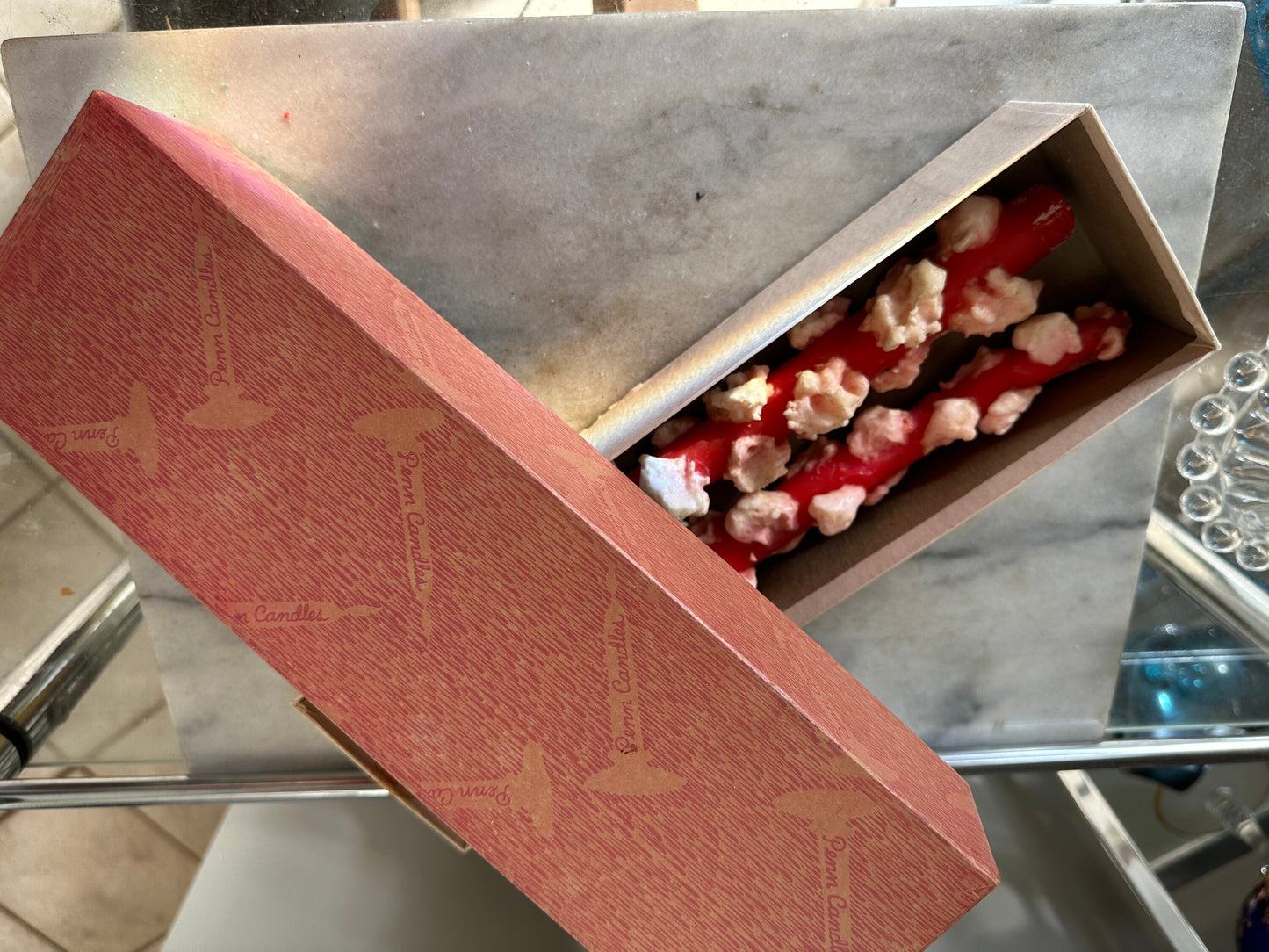 Vintage Penn Wax Christmas Candles: Red Taper Set in Original Box