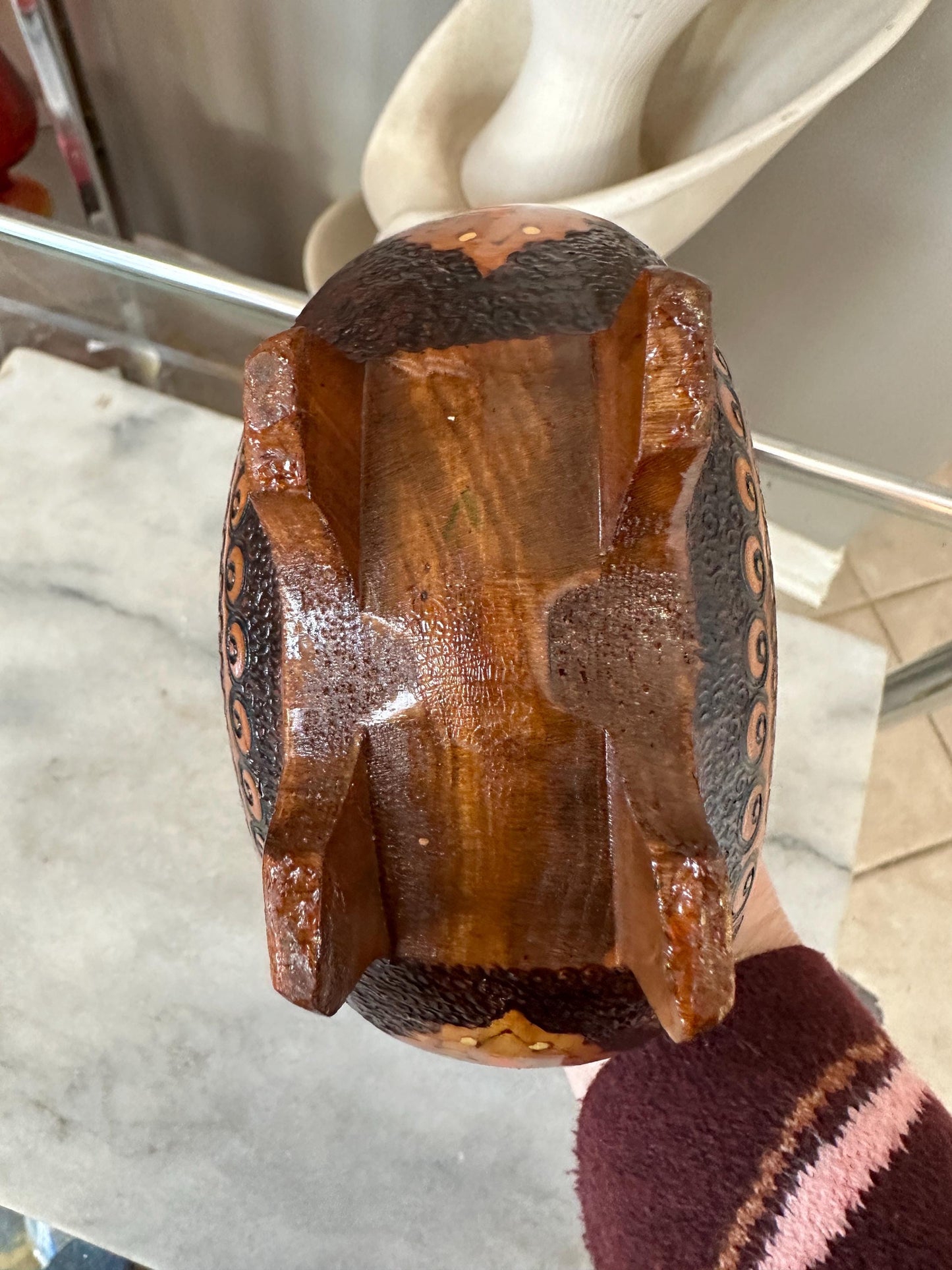 Vintage Handmade Pyrography Wood Flask: Italian Folk Art Decanter