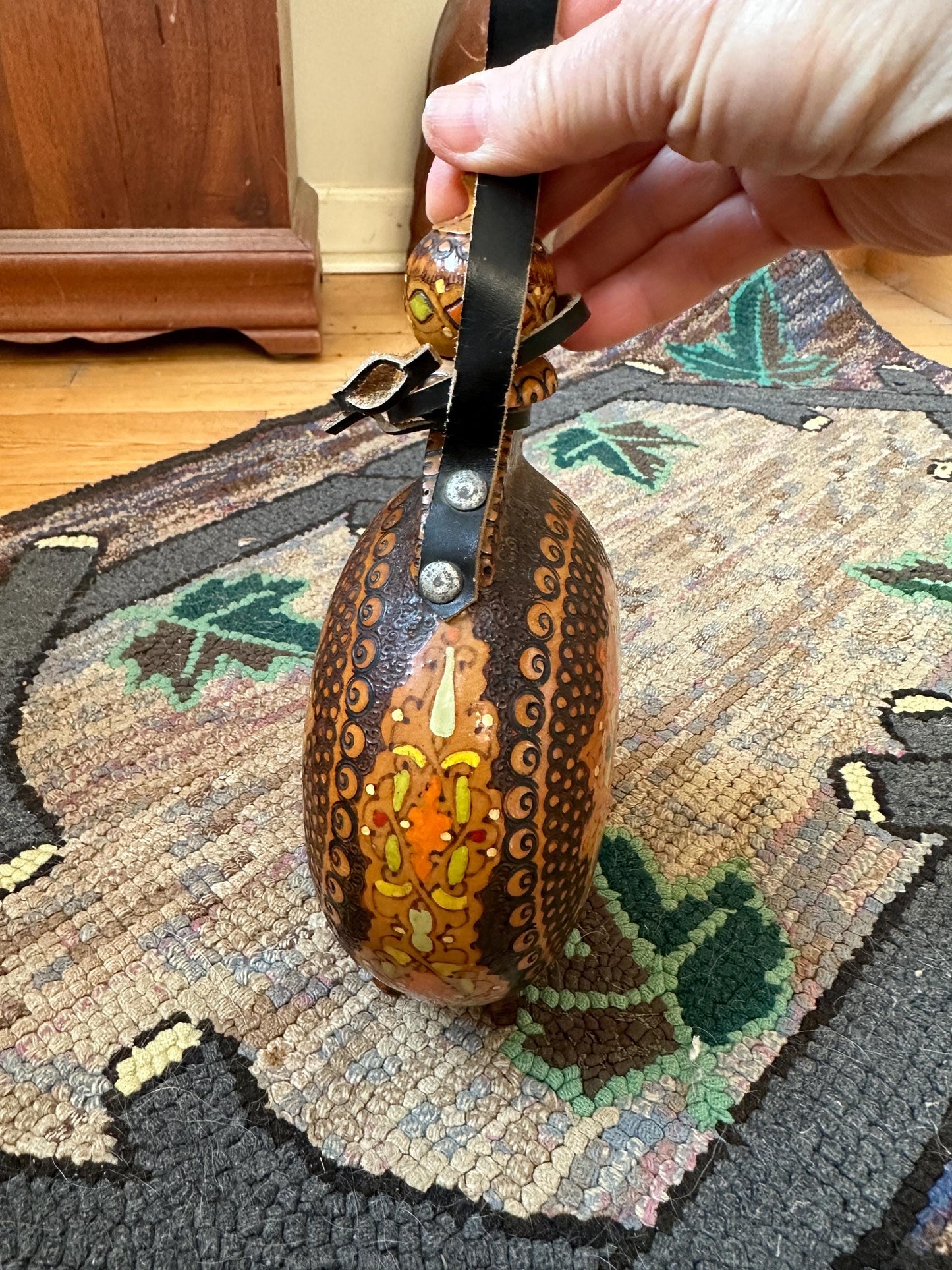 Vintage Handmade Pyrography Wood Flask: Italian Folk Art Decanter