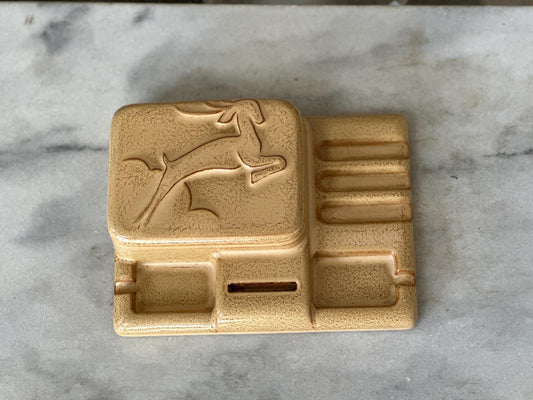 Vintage Art Deco Ceramic Cigarette Ashtray Box Leaping Gazelle