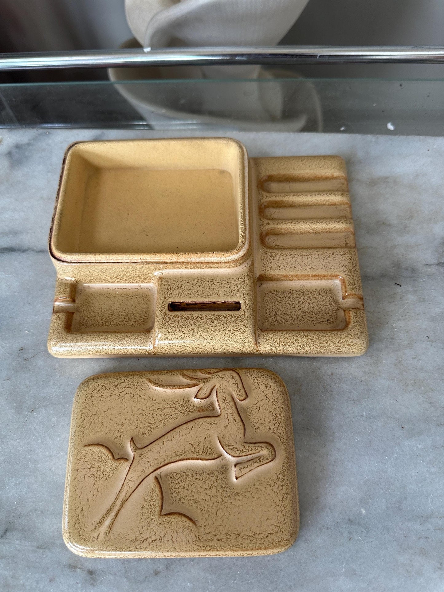 Vintage Art Deco Ceramic Cigarette Ashtray Box Leaping Gazelle