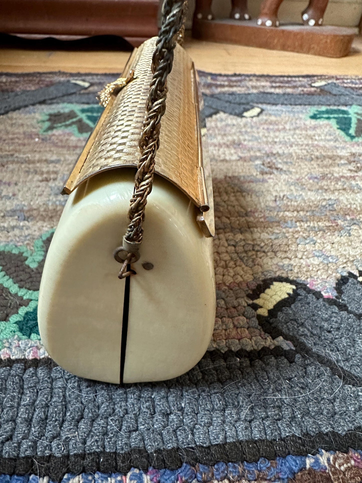 1960s Italian Lucite Purse: Beige Evening Bag with Gold Chain