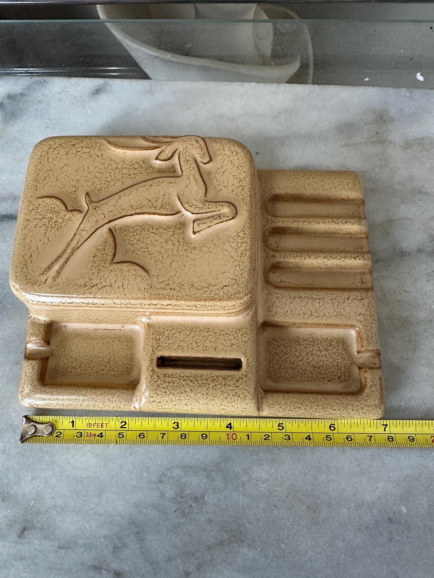 Vintage Art Deco Ceramic Cigarette Ashtray Box Leaping Gazelle