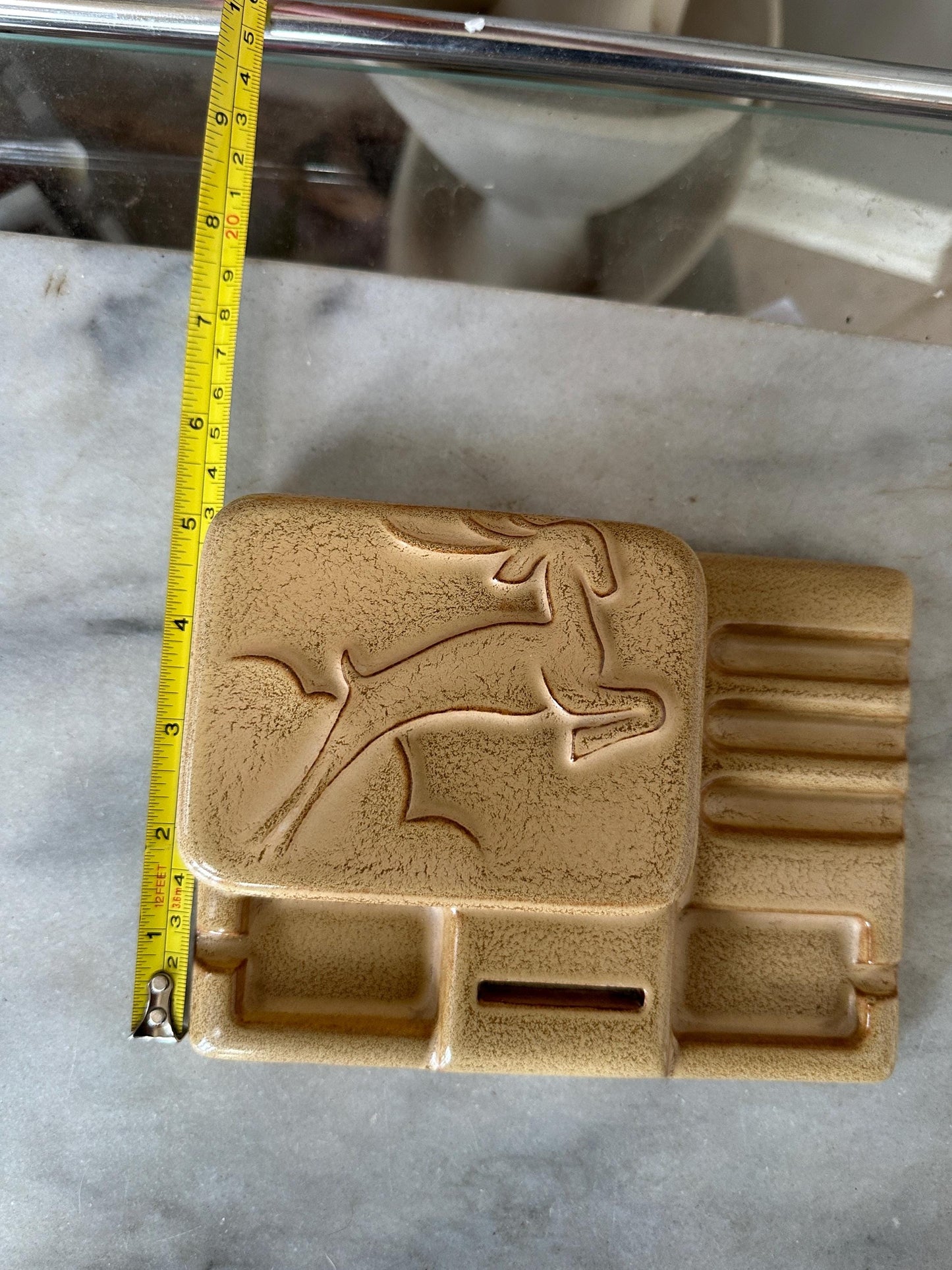 Vintage Art Deco Ceramic Cigarette Ashtray Box Leaping Gazelle