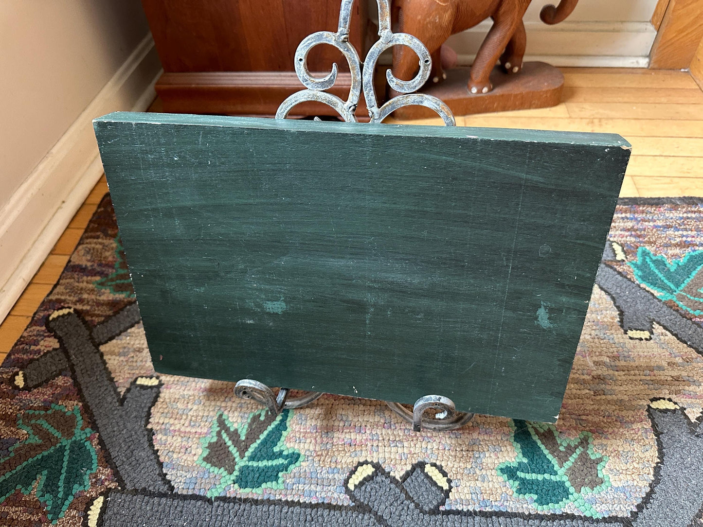 Vintage Hand Painted Wooden Folk Art Handled Tray | Toleware Blue Tray with Pink Roses