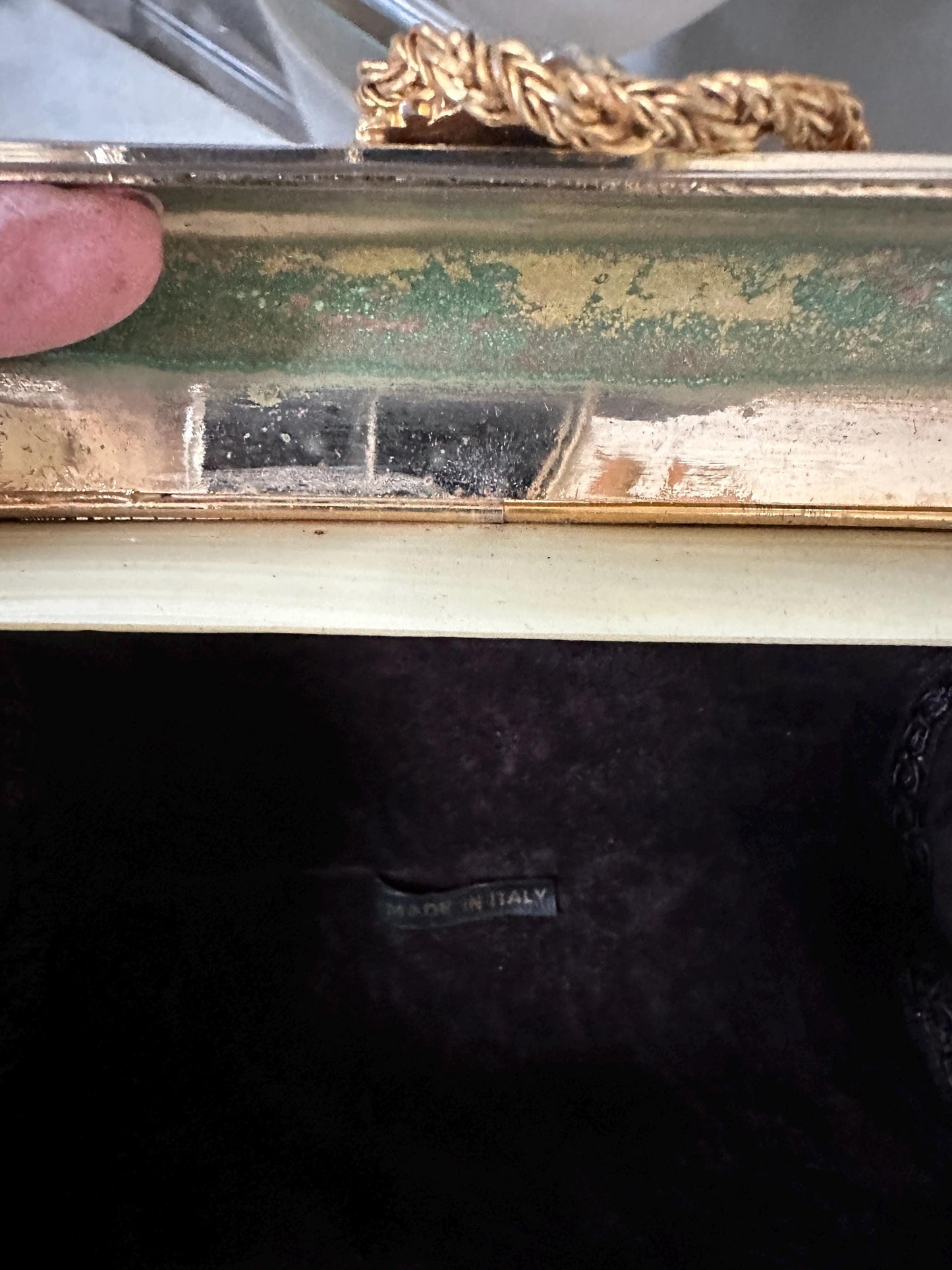 1960s Italian Lucite Purse: Beige Evening Bag with Gold Chain