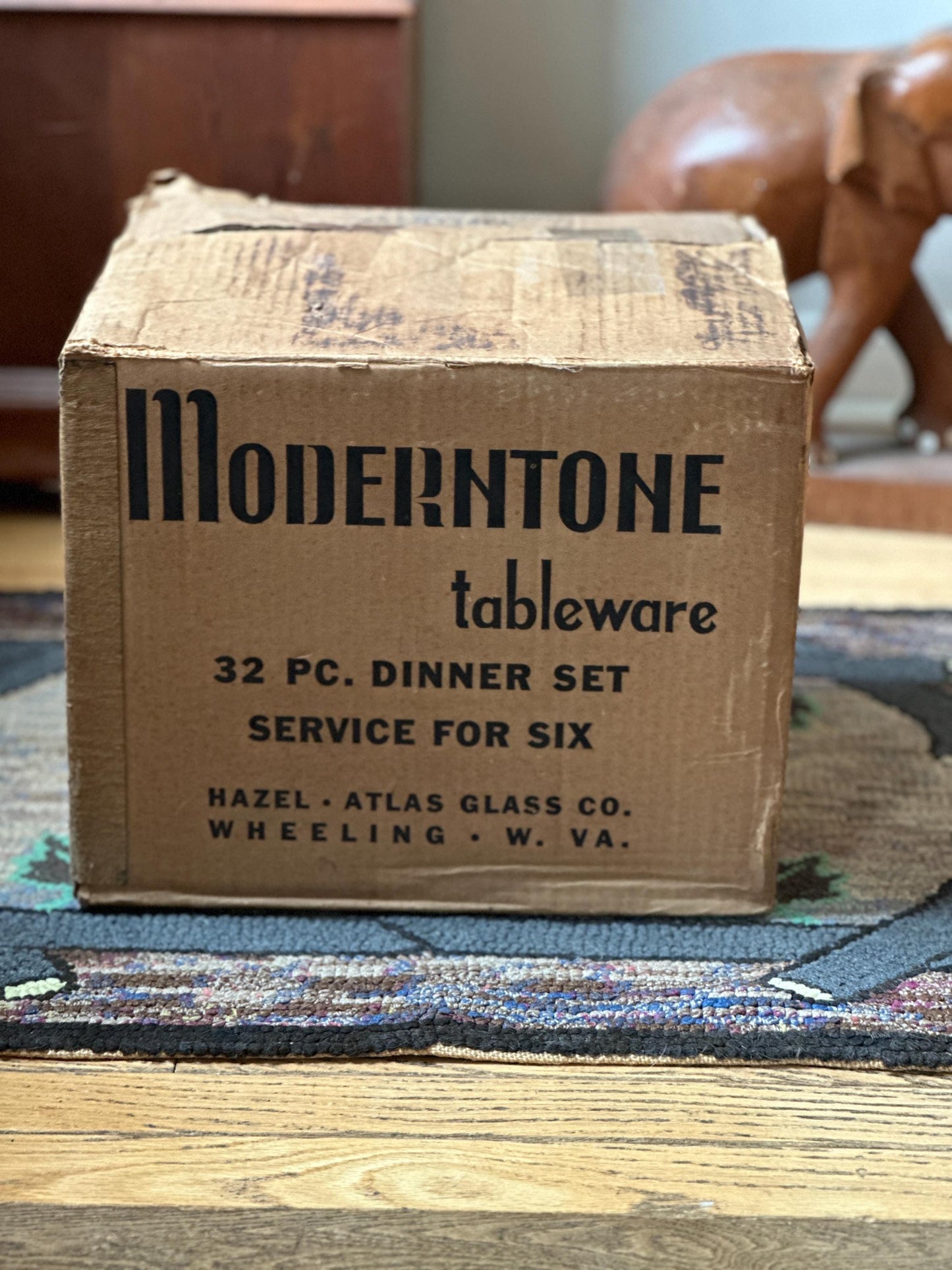 Vintage Hazel-Atlas Moderntone Tableware Dinner Service for Six - Original Box + Serving Platter