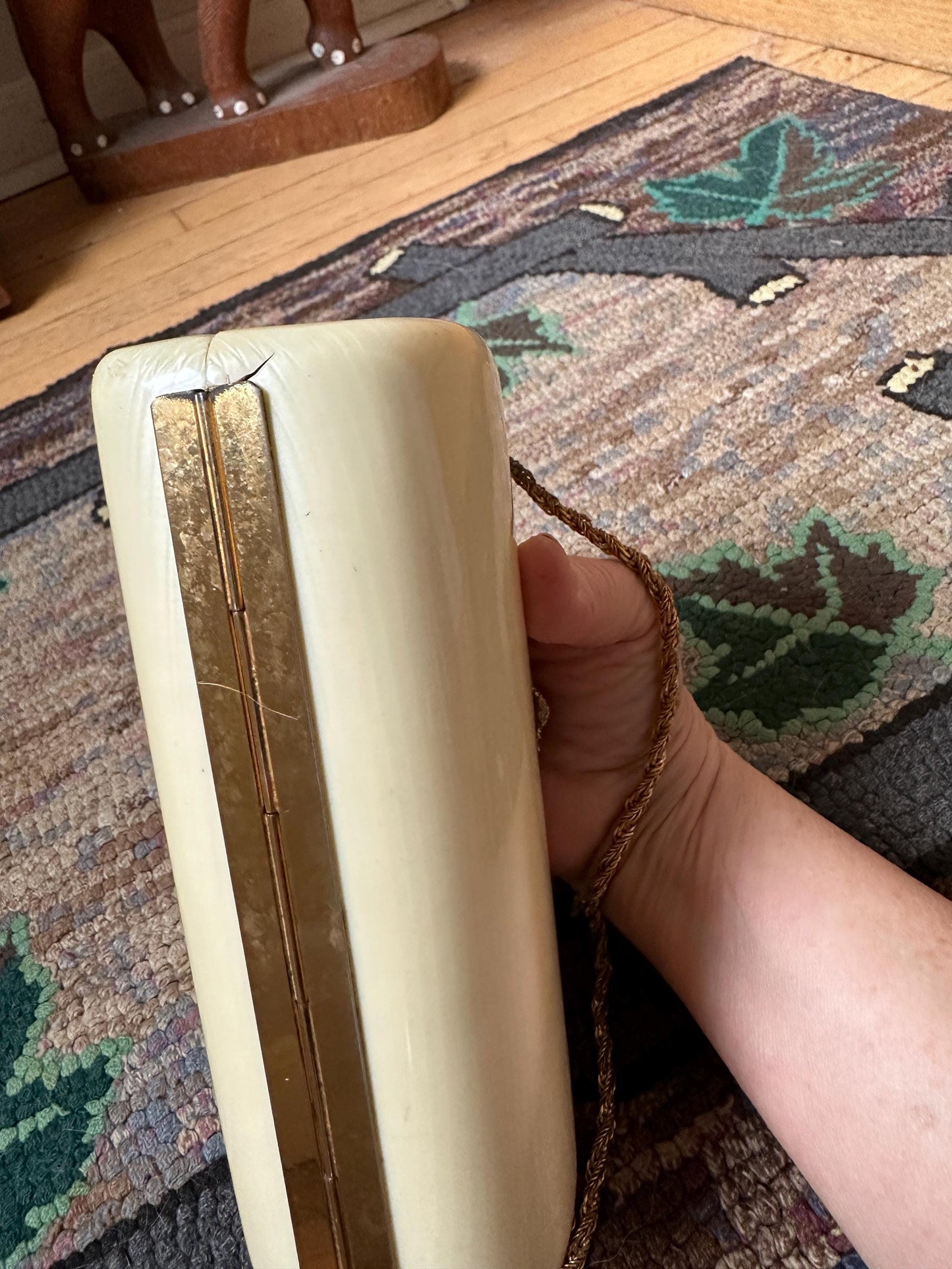 1960s Italian Lucite Purse: Beige Evening Bag with Gold Chain