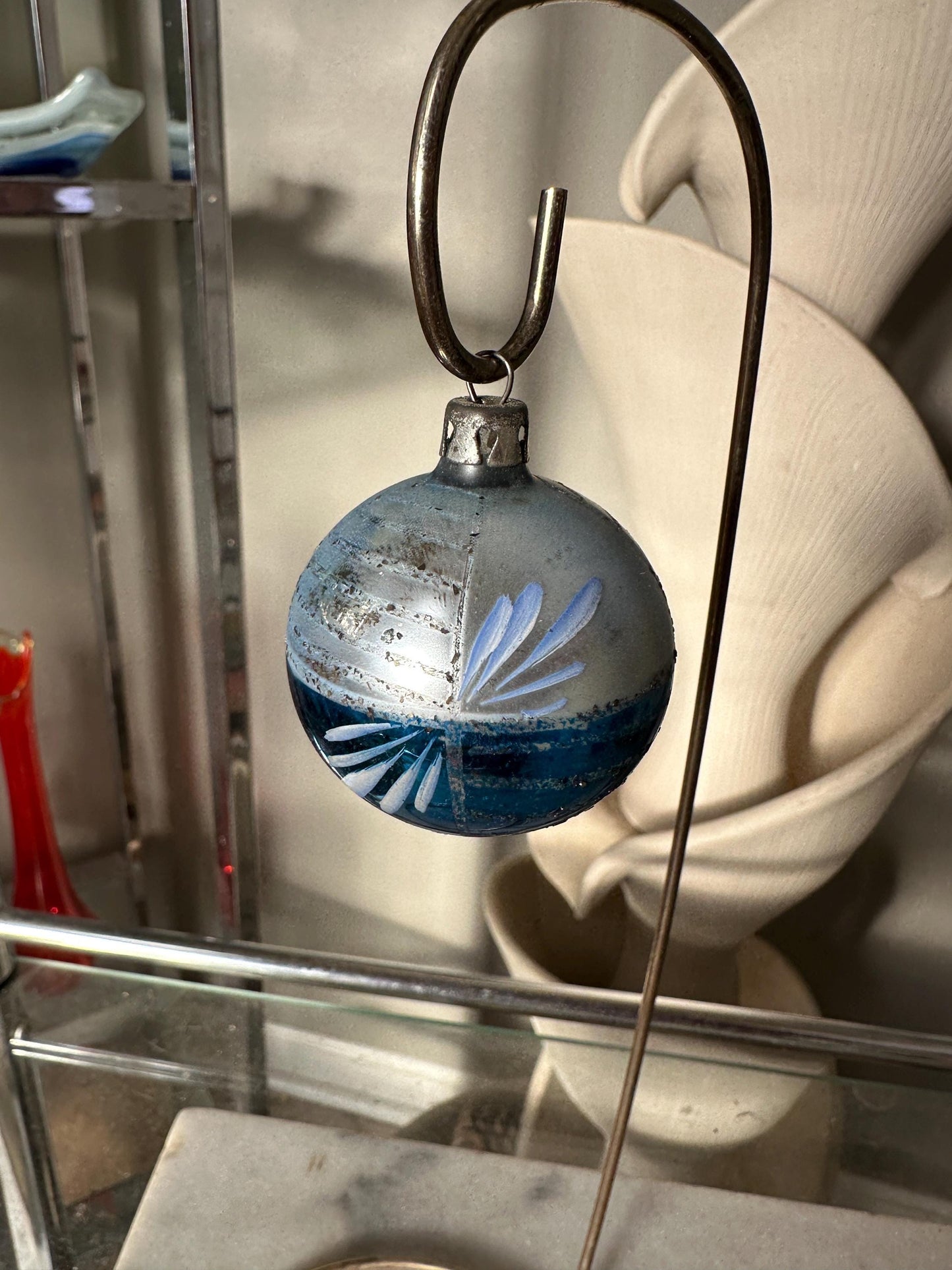 Vintage Mercury Glass Christmas Ornaments: Santa, Snowman, Bell (Set of 6), VG condition