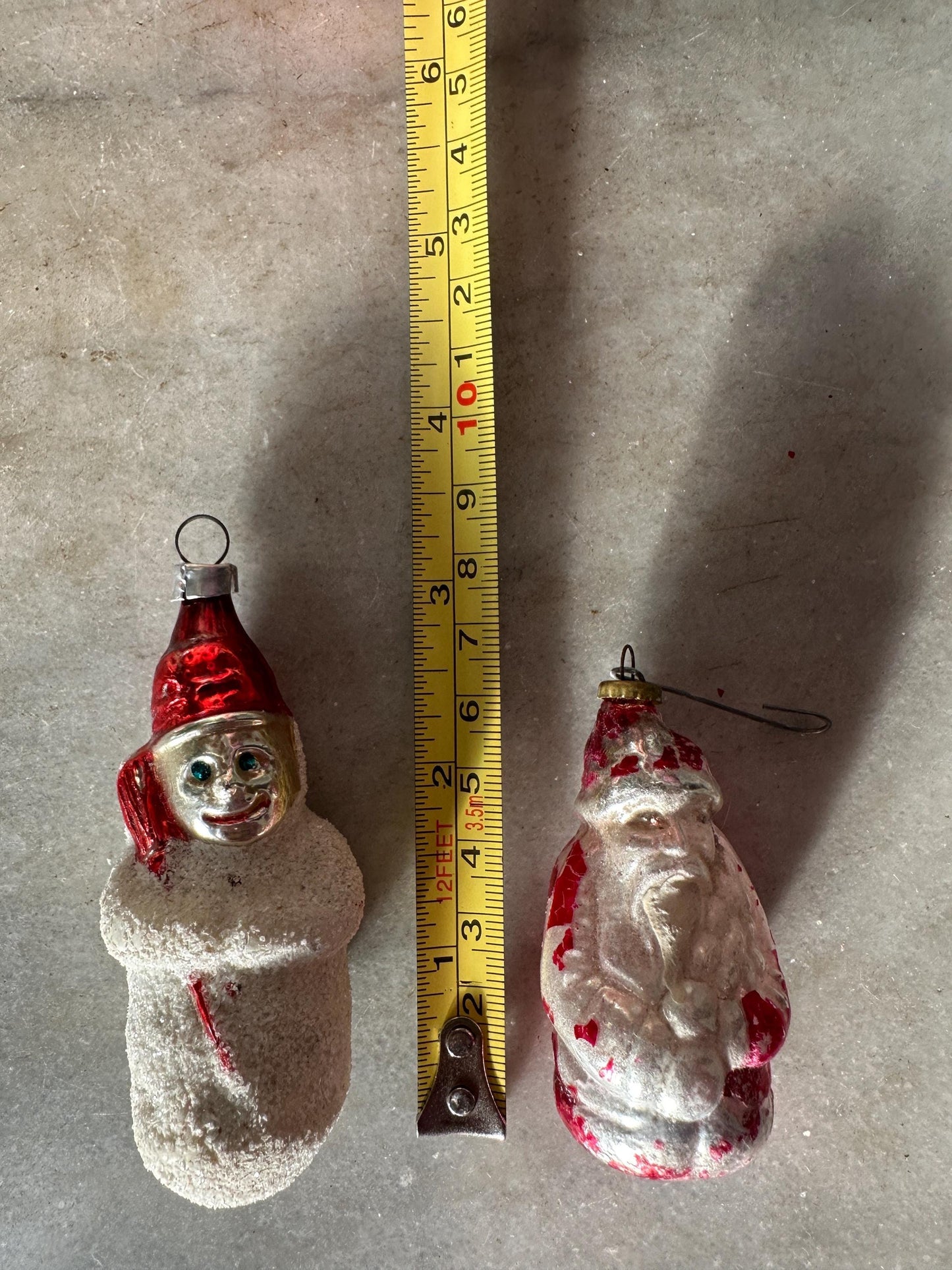 Vintage Mercury Glass Christmas Ornaments: Santa, Snowman, Bell (Set of 6), VG condition