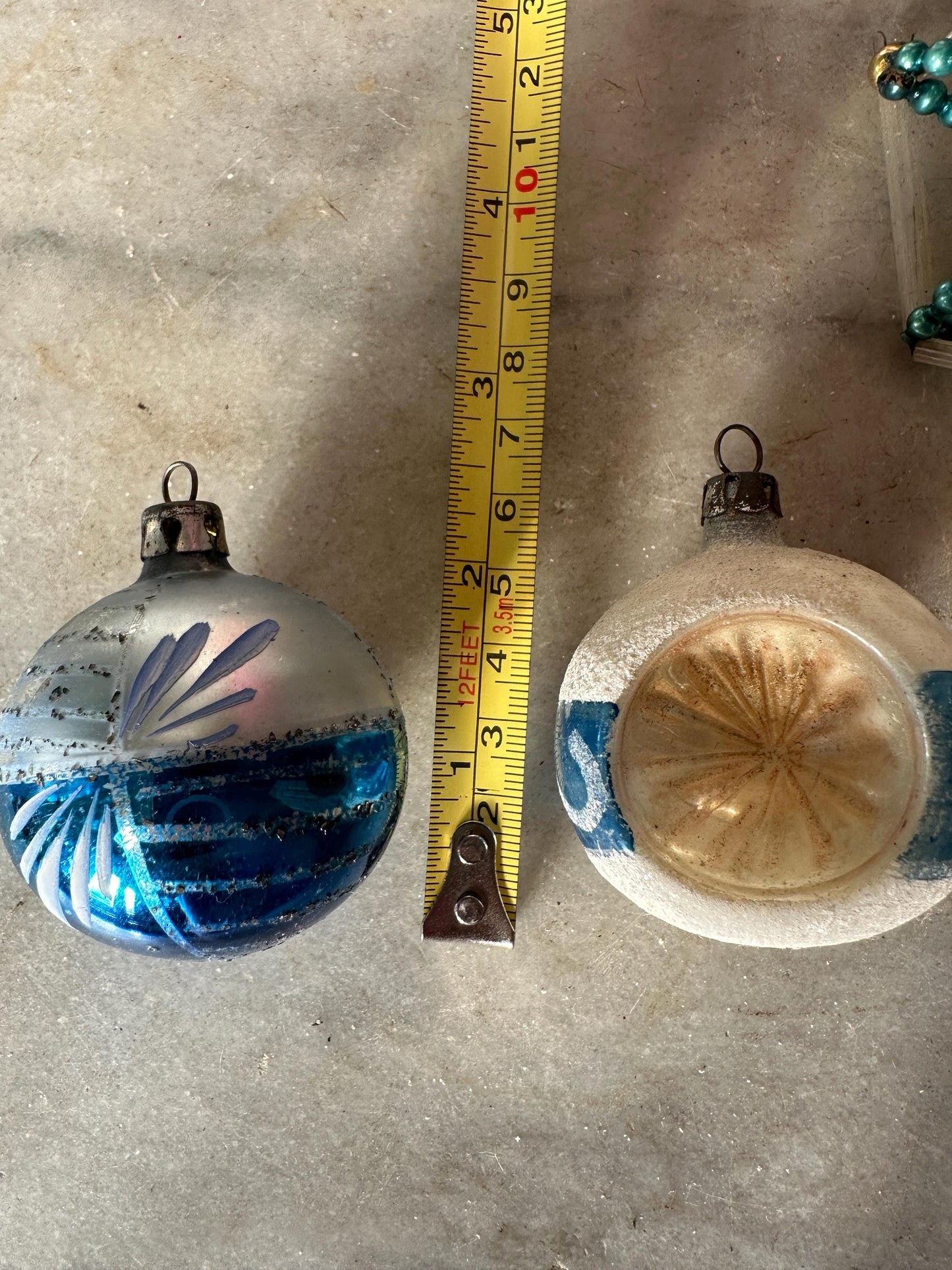 Vintage Mercury Glass Christmas Ornaments: Santa, Snowman, Bell (Set of 6), VG condition