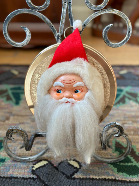 Vintage Kitschy Santa Wreath: Rubber Face, Spun Cotton Beard (For Display Only)
