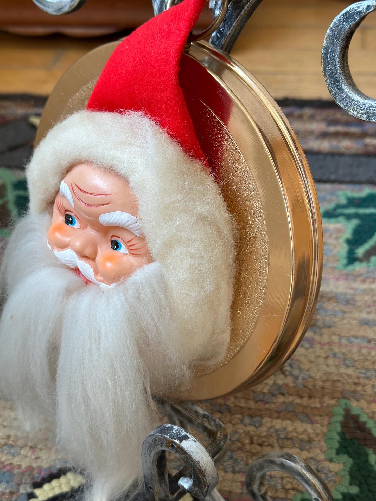 Vintage Kitschy Santa Wreath: Rubber Face, Spun Cotton Beard (For Display Only)