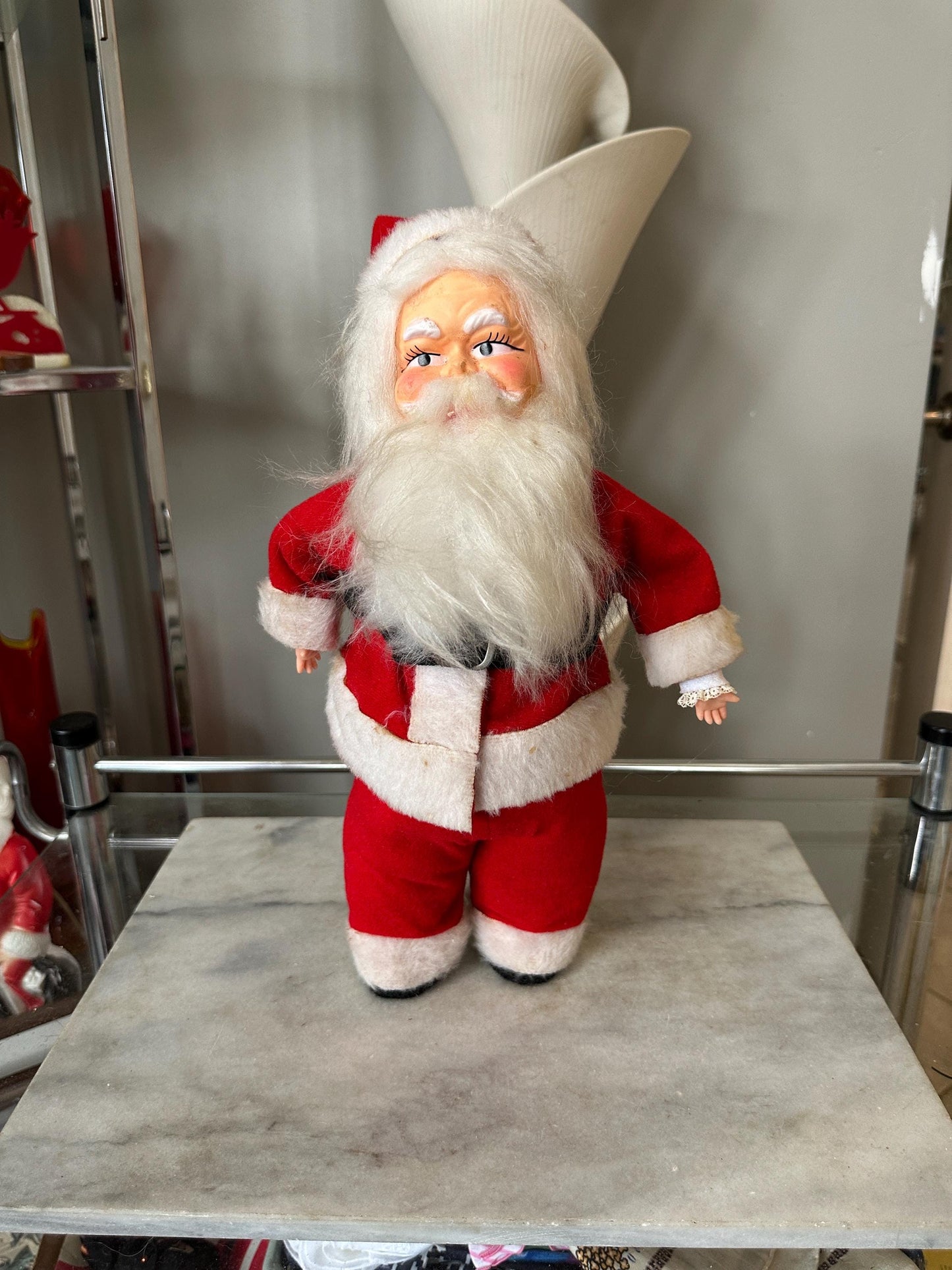 Vintage 1950s Poseable Santa Doll: Rubber Face, Blue Eyes, 12" Collectible