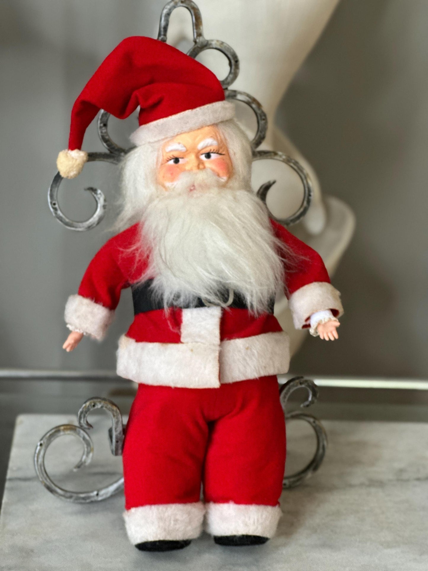 Vintage 1950s Poseable Santa Doll: Rubber Face, Blue Eyes, 12" Collectible