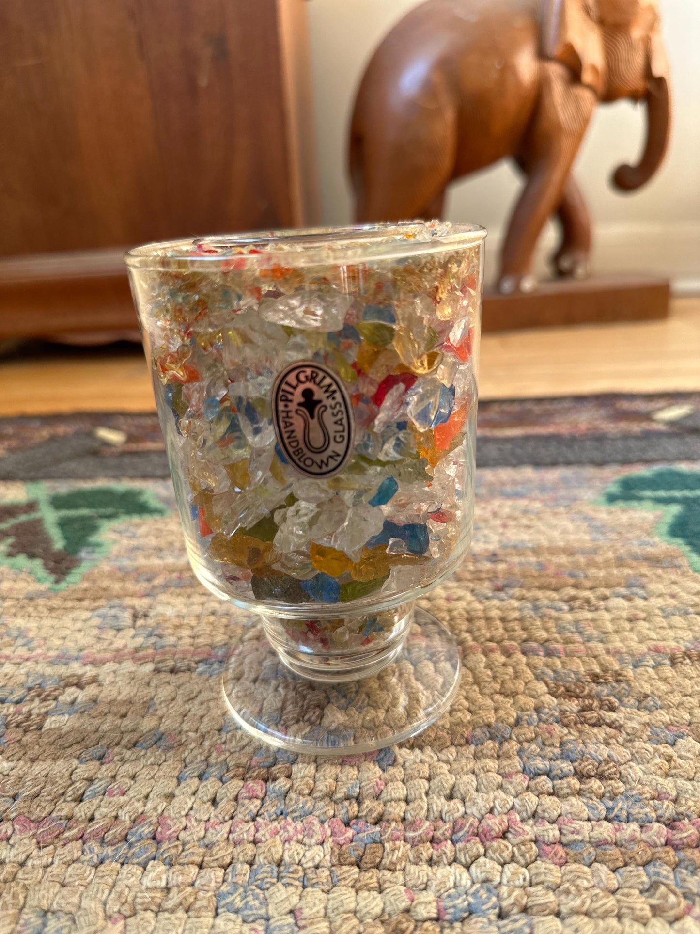 Pilgrim Glass Votive Candle Holder VTG 60s Romance Color Kaleidoscope Ambience