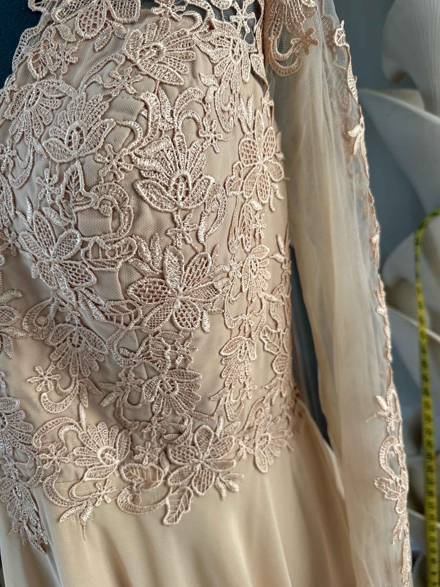 Ivory Lace Bodice Wedding Gown | Size 20, Chiffon Overlay