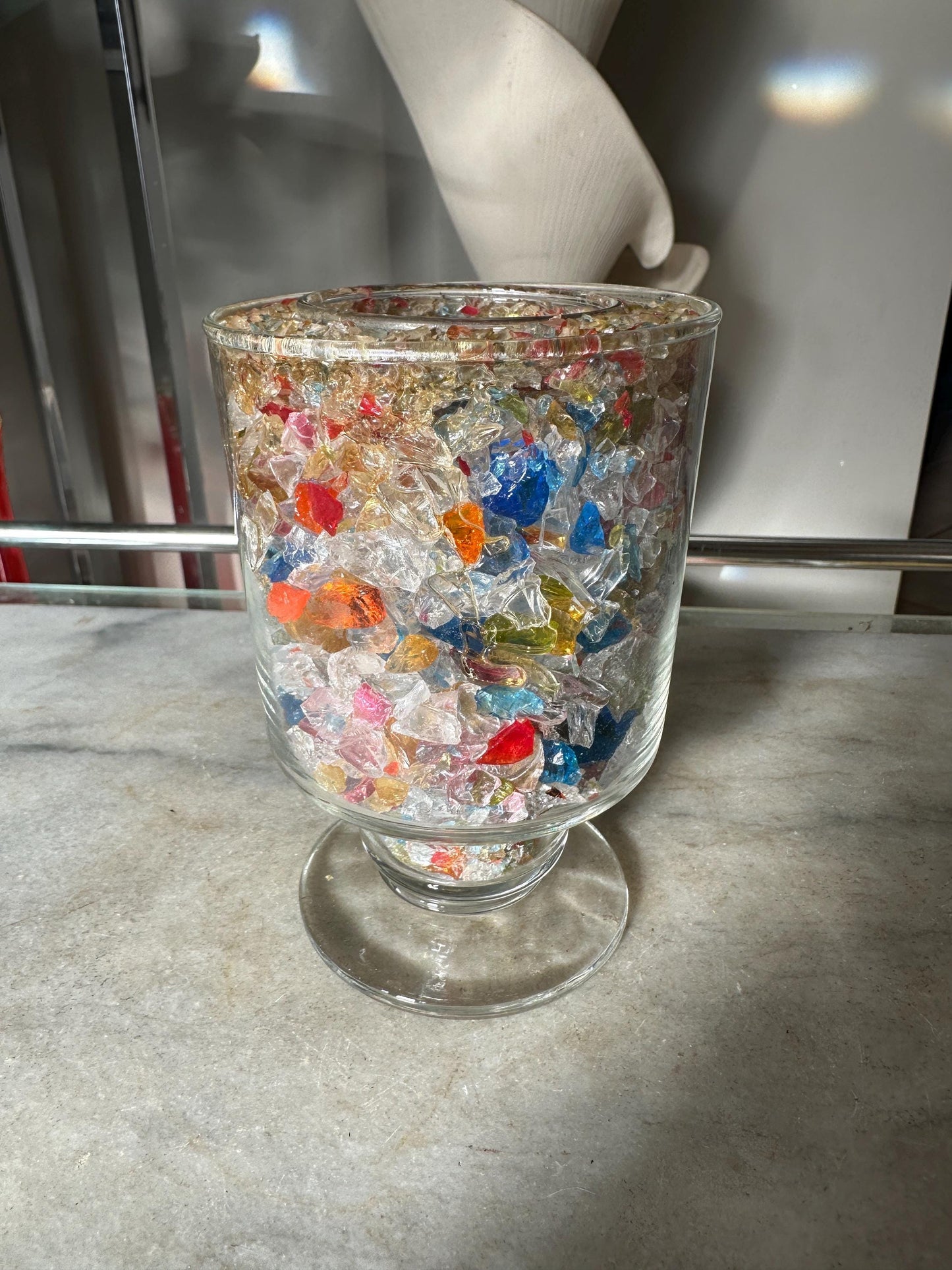 Pilgrim Glass Votive Candle Holder VTG 60s Romance Color Kaleidoscope Ambience